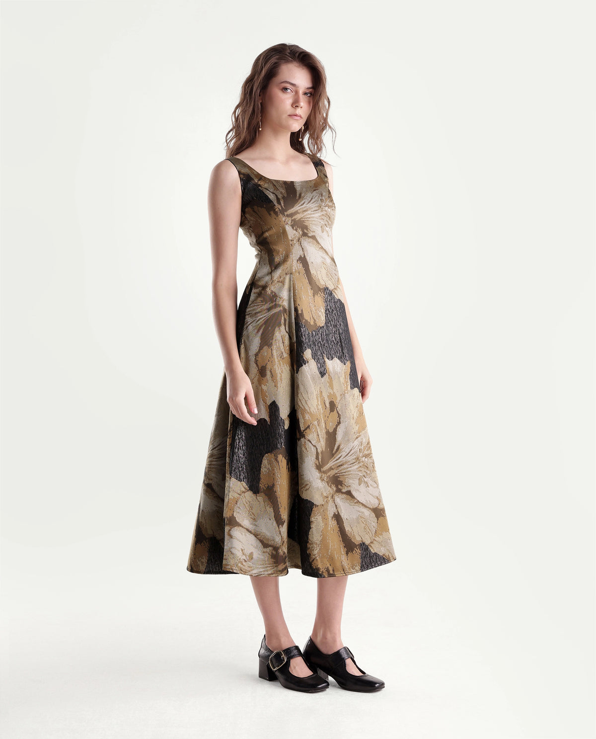 Rareism Womens Xabi Brown Polyester Blend Square Neck Sheath Floral Print Dress