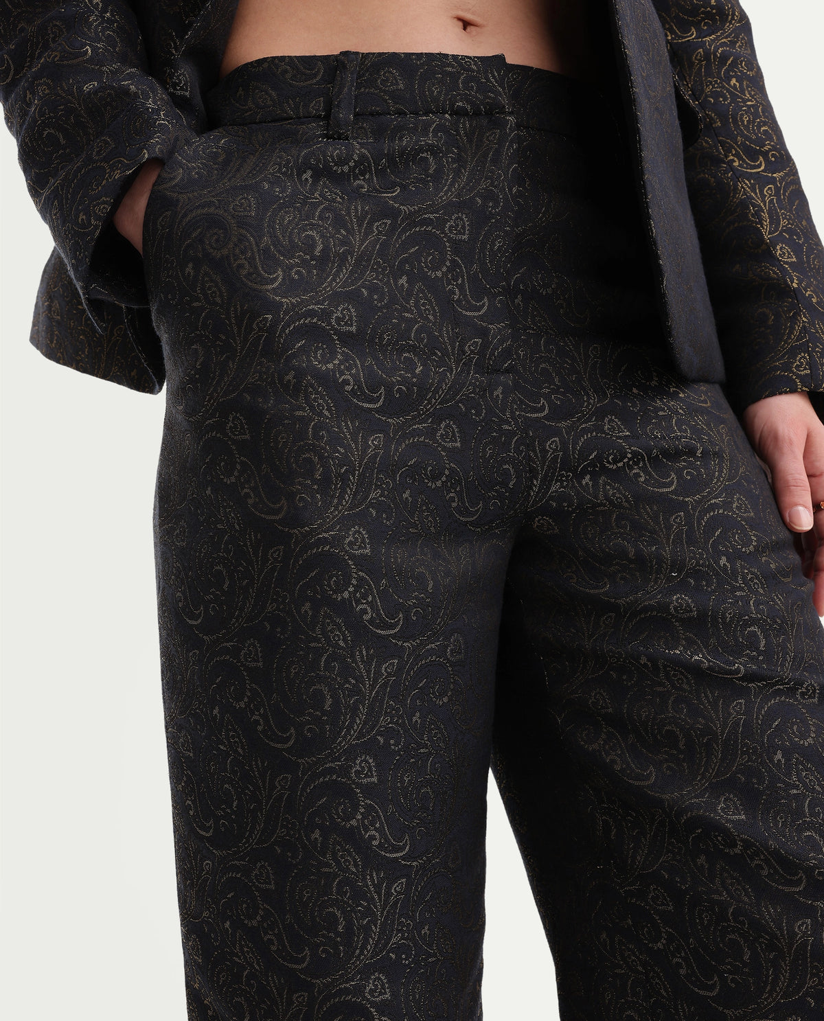Rareism Women's Xavant-B Black Polyester Blend Wide Jacquard Trouser - image 3