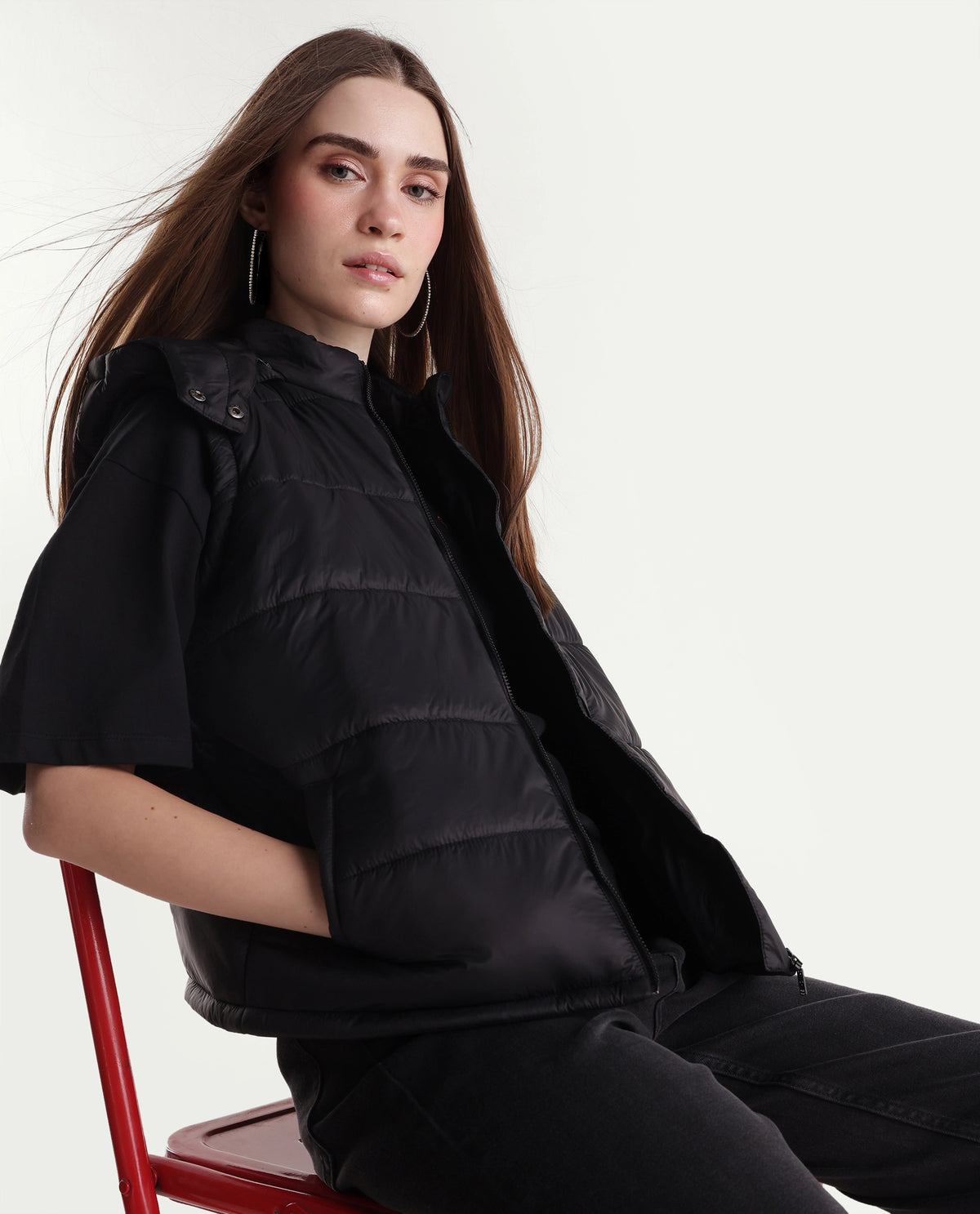 Rareism Women's Kem Black Nylon Hooded Regular Plain Jacket - image 1