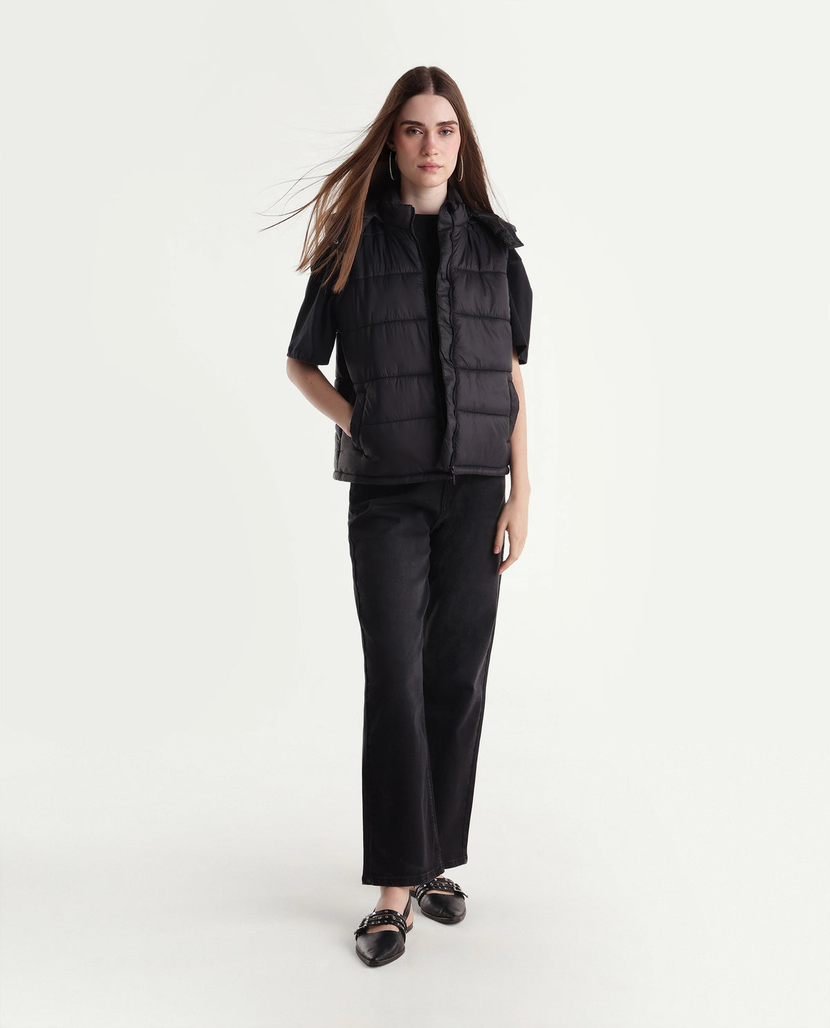 Rareism Women's Kem Black Nylon Hooded Regular Plain Jacket - image 2