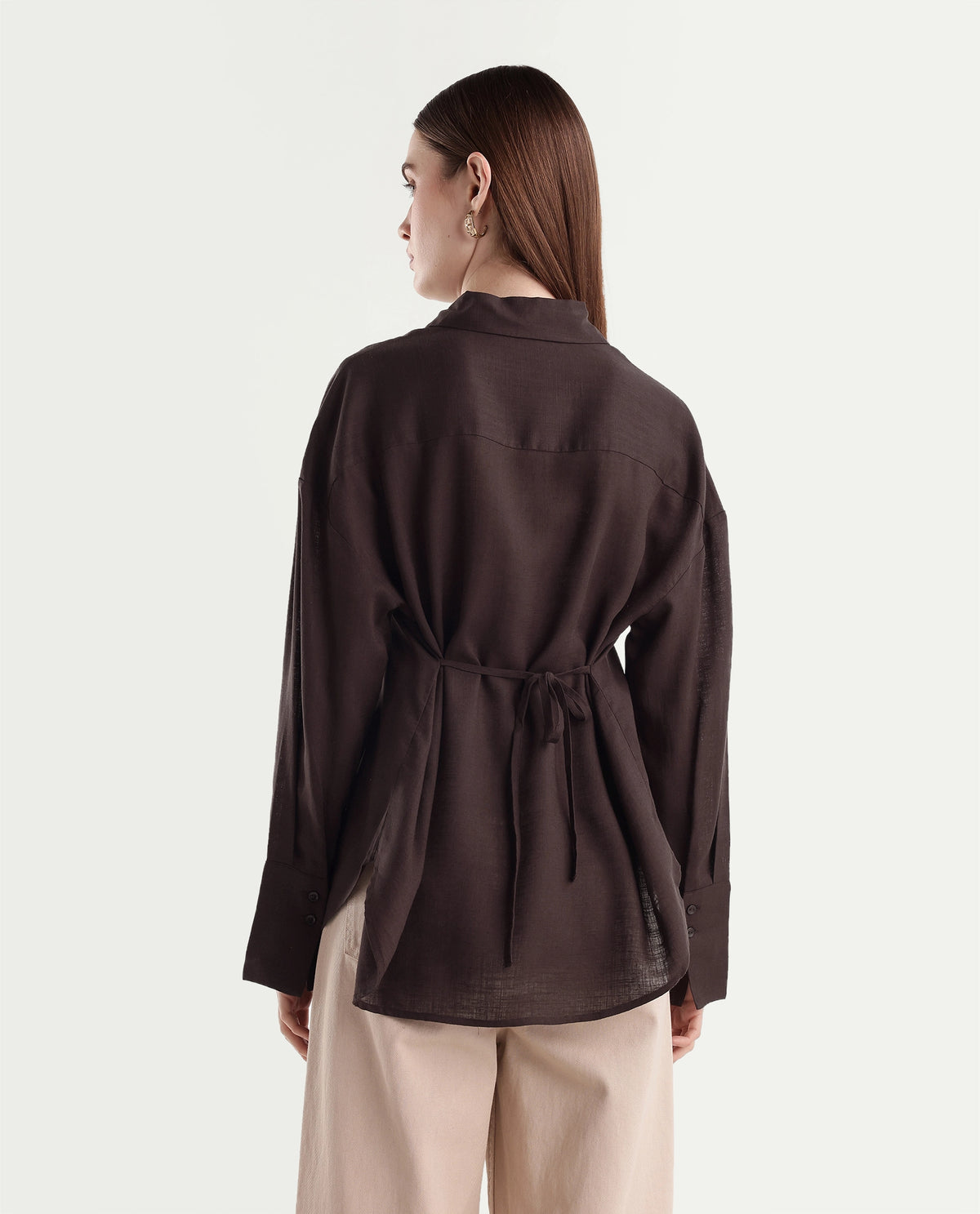 Rareism Women's Linea Brown Lyocell Spread Collar Button Regular Fit Shirt - image 7