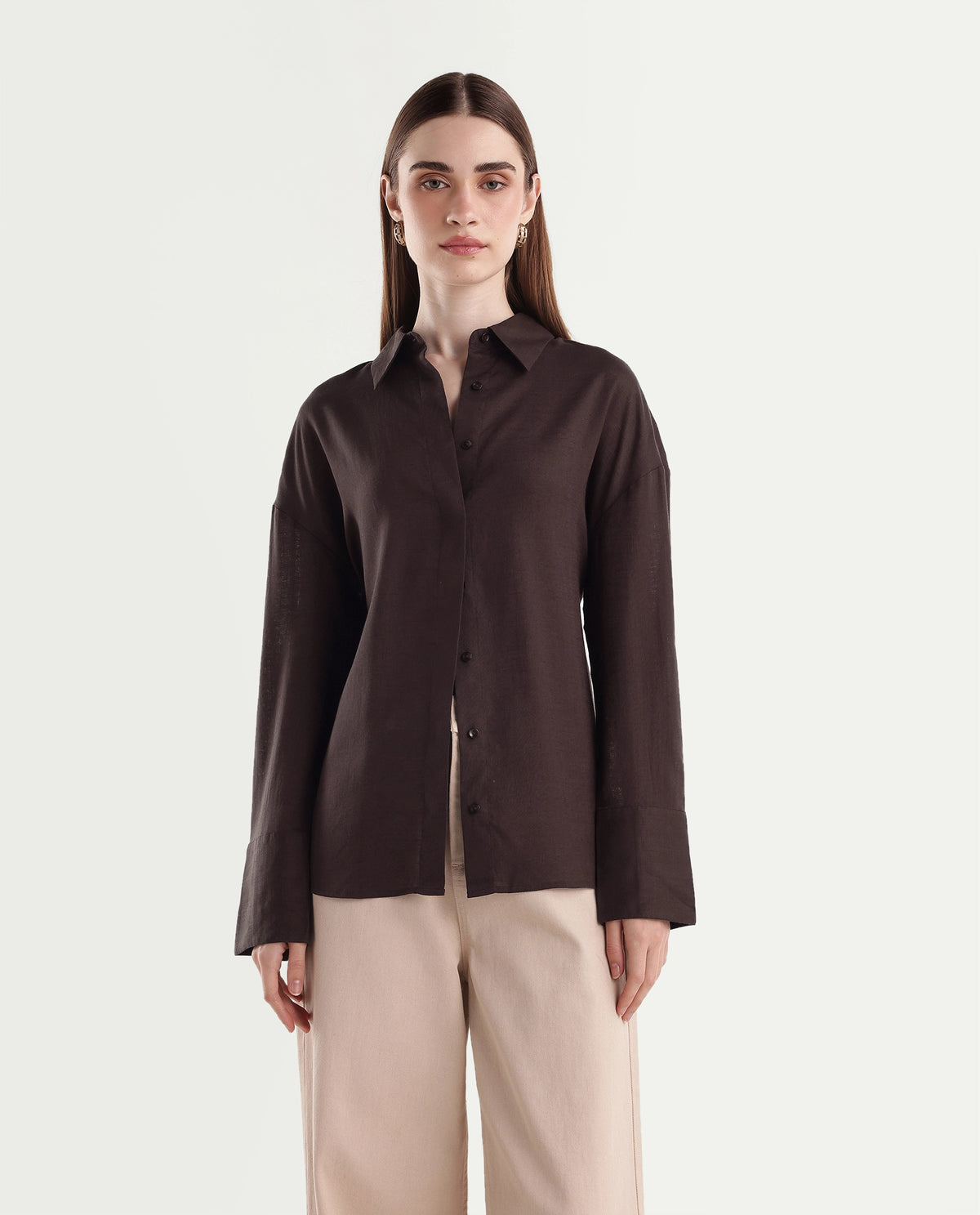 Rareism Women's Linea Brown Lyocell Spread Collar Button Regular Fit Shirt - image 6