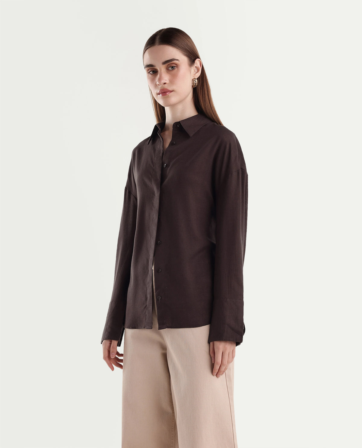 Rareism Women's Linea Brown Lyocell Spread Collar Button Regular Fit Shirt - image 5