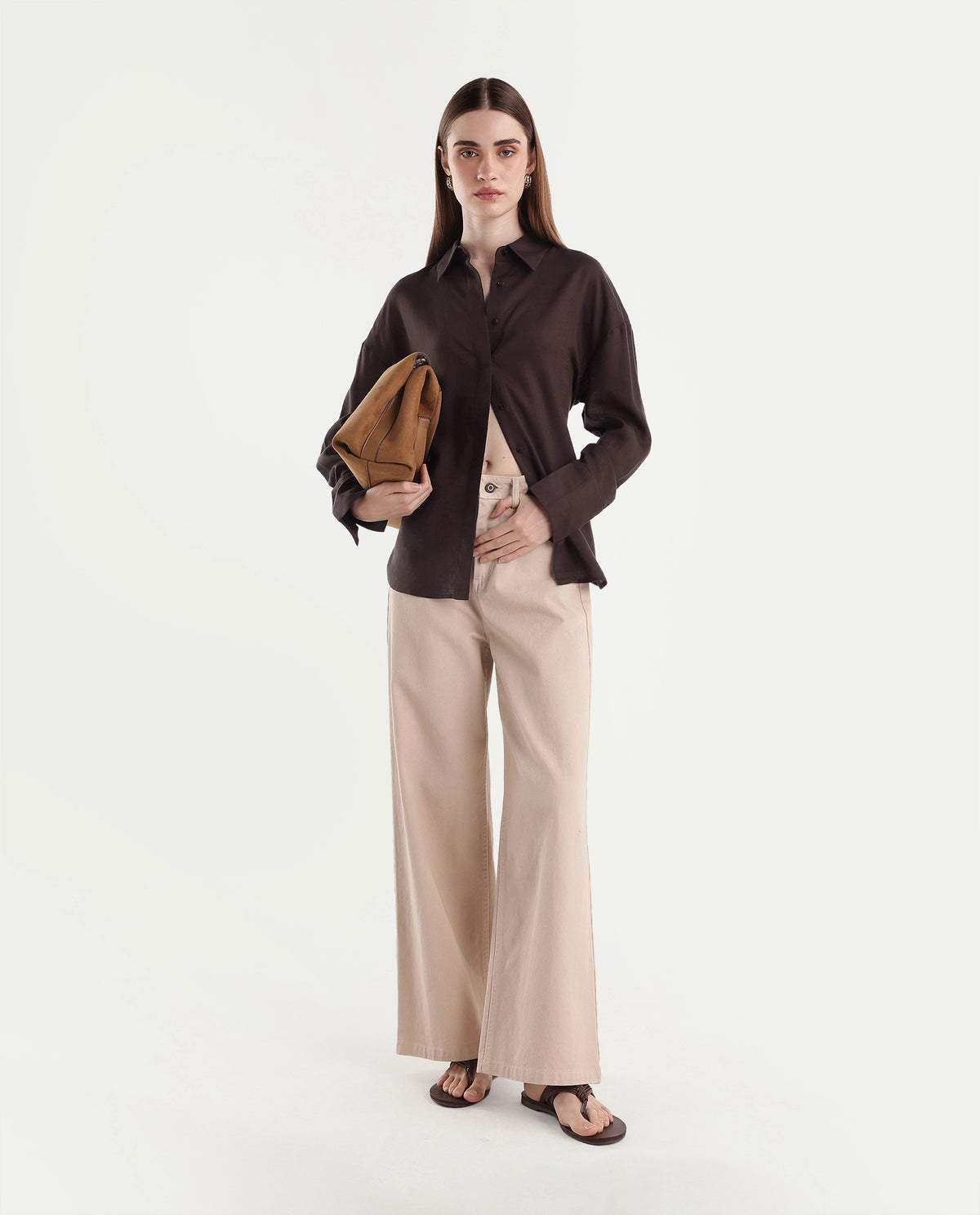 Rareism Women's Linea Brown Lyocell Spread Collar Button Regular Fit Shirt - image 2