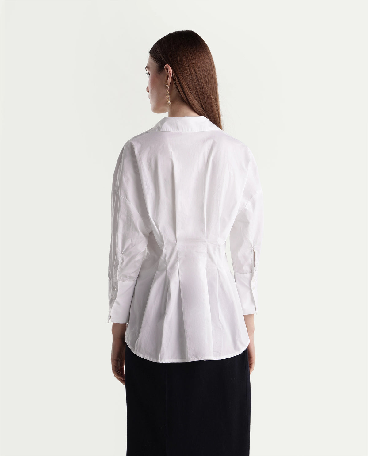 Rareism Women's Stylos White Cotton Spread Collar Cinched Waist Shirt - image 7