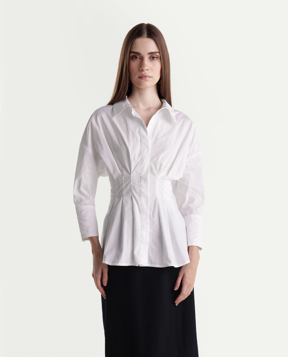 Rareism Women's Stylos White Cotton Spread Collar Cinched Waist Shirt - image 6