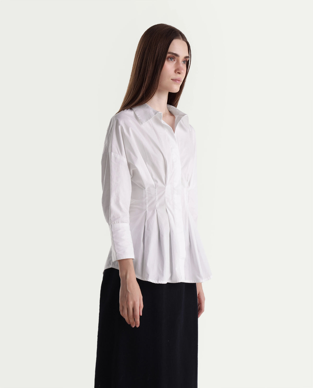 Rareism Women's Stylos White Cotton Spread Collar Cinched Waist Shirt - image 4