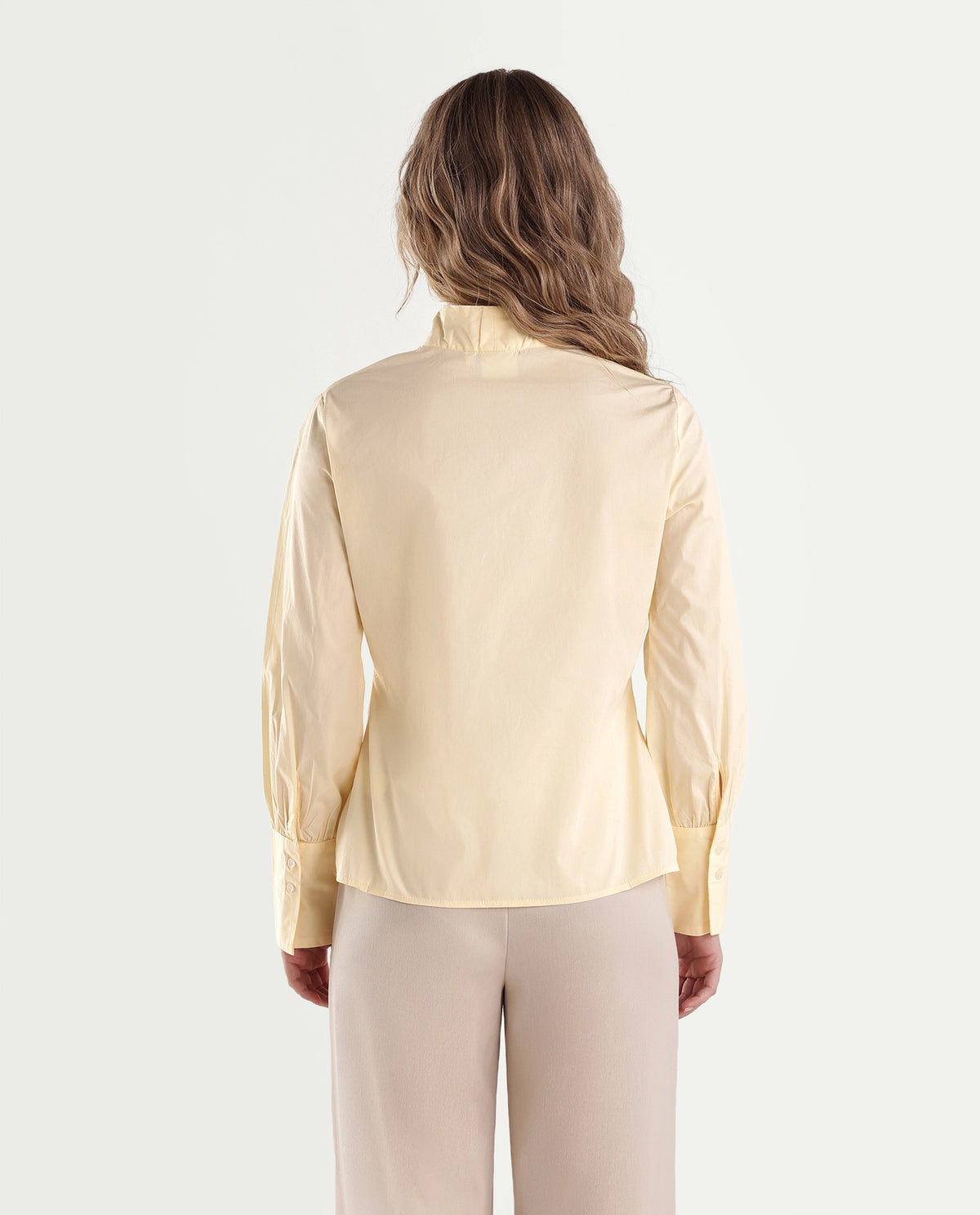 Rareism Women Onwynd Light Yellow Cotton Blend Stand Collar Plain Regular Shirt
