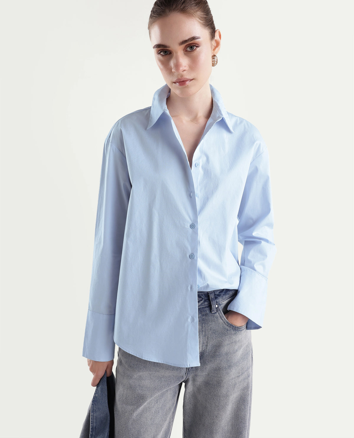 Rareism Women's Onwhirt Blue Cotton Blend Oversized Shirt - image 1