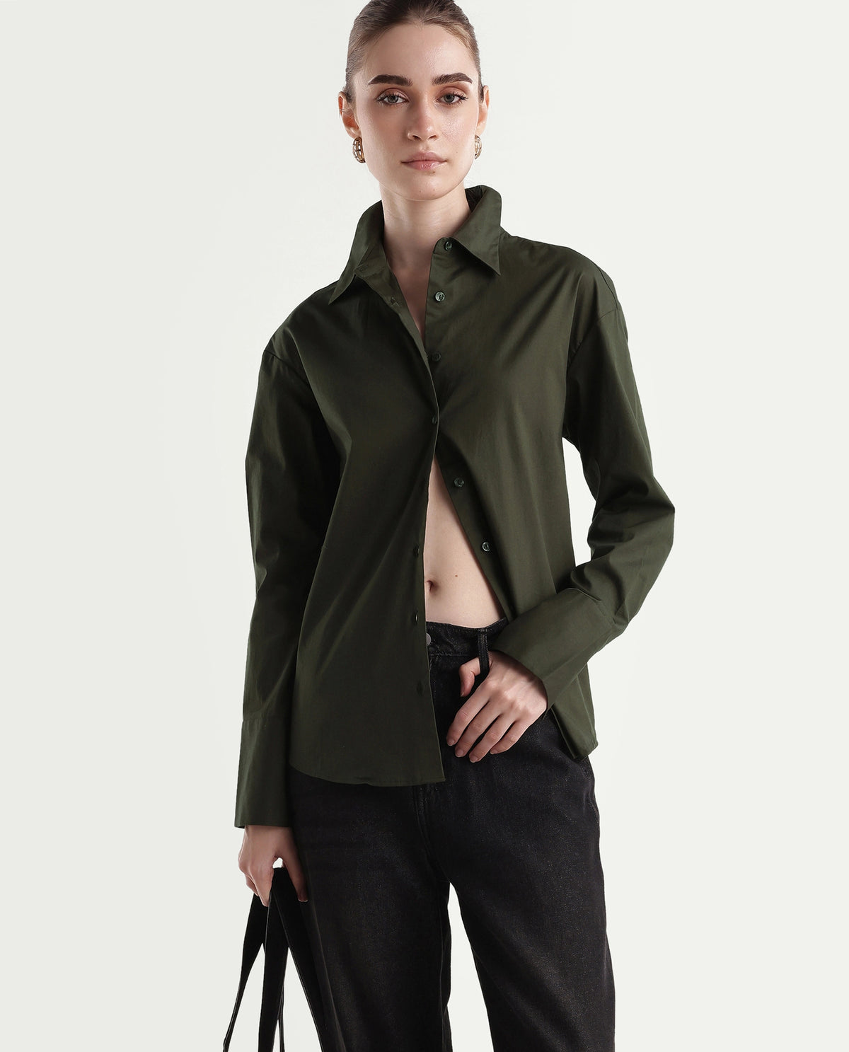 Rareism Women's Onwhirt Olive Cotton Blend Oversized Shirt - image 6