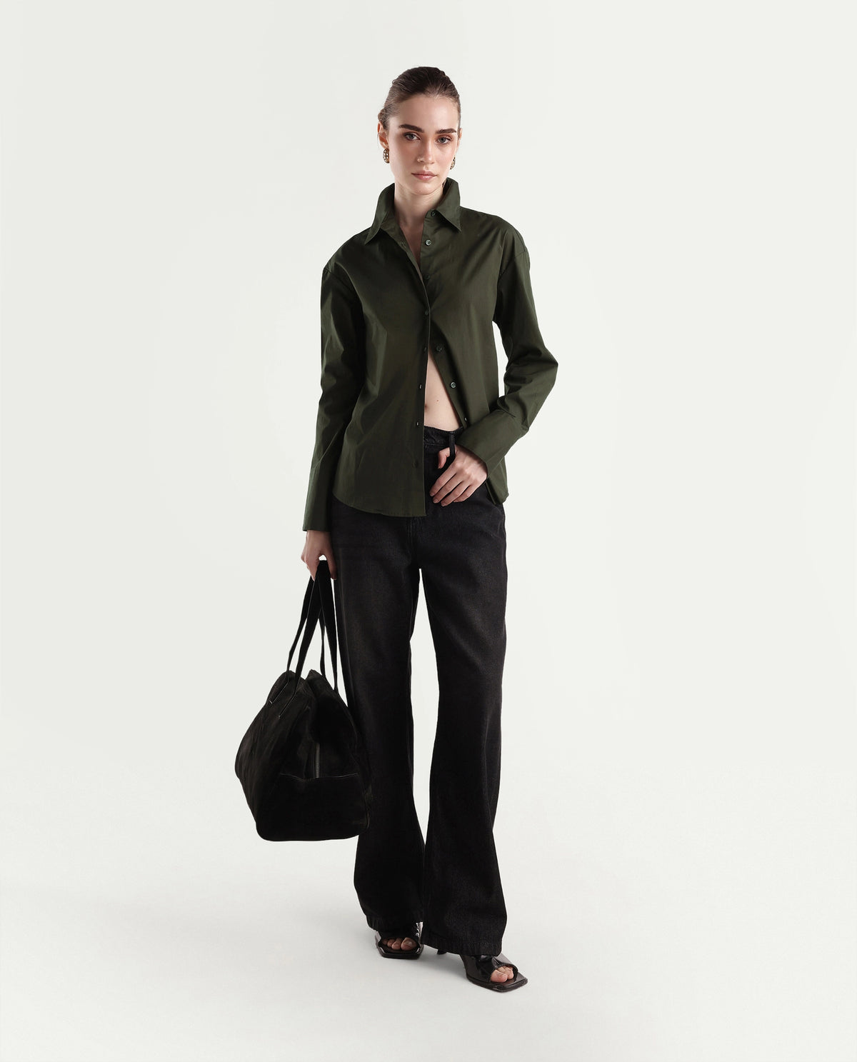 Rareism Women's Onwhirt Olive Cotton Blend Oversized Shirt - image 2