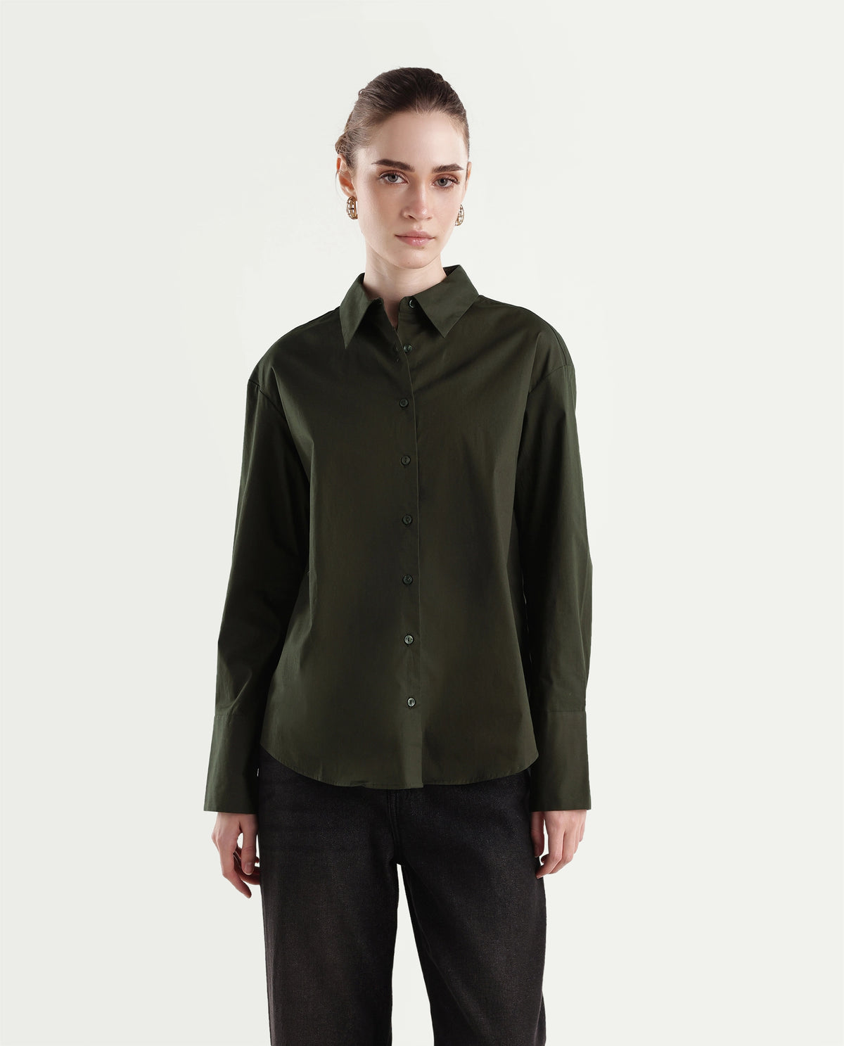 Rareism Women's Onwhirt Olive Cotton Blend Oversized Shirt - image 1