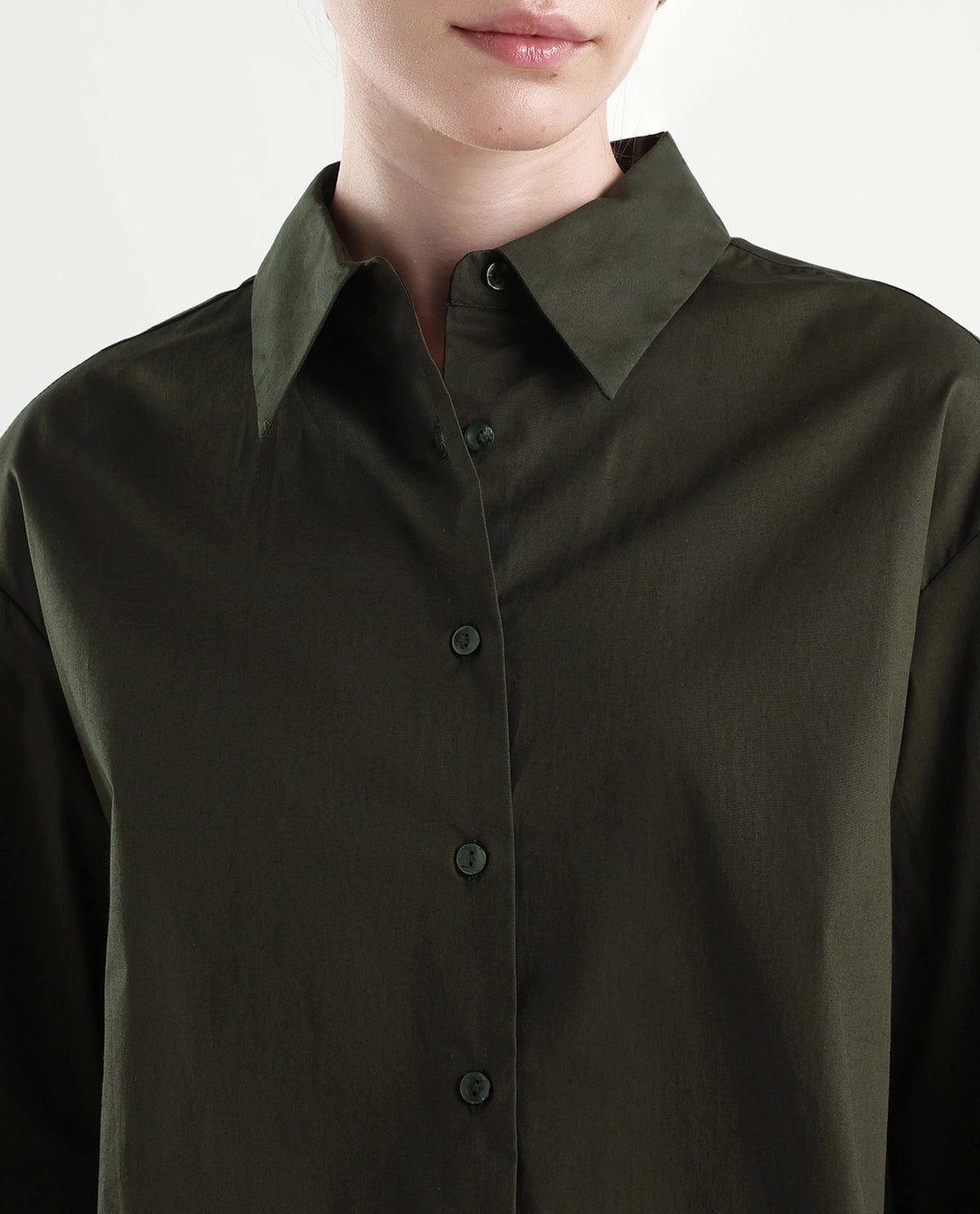 Rareism Women's Onwhirt Olive Cotton Blend Oversized Shirt - image 3