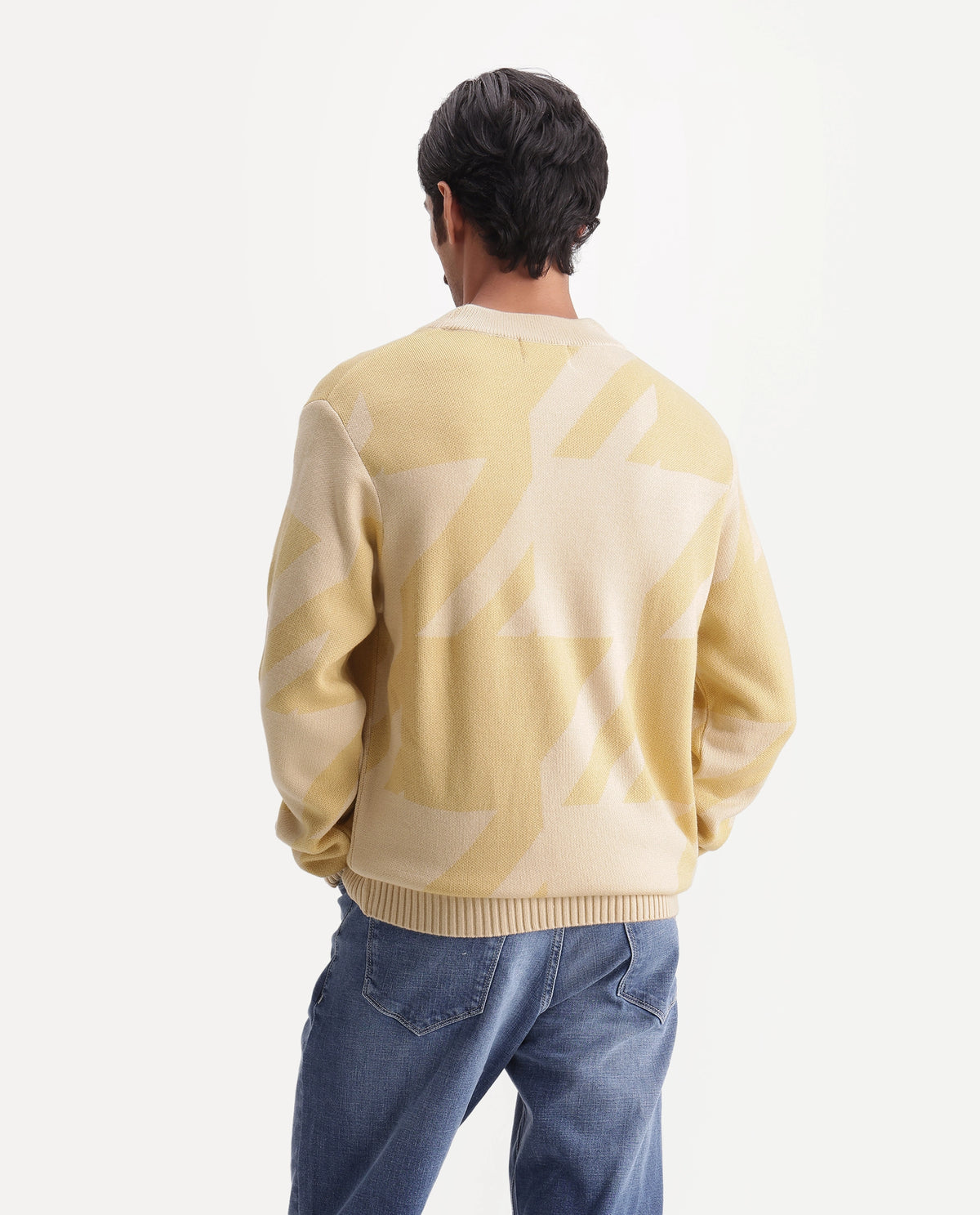 Rare Rabbit Men's Vint-E Dusky Yellow Acrylic Crew Neck Regular Fit Jacquard Sweater - image 8