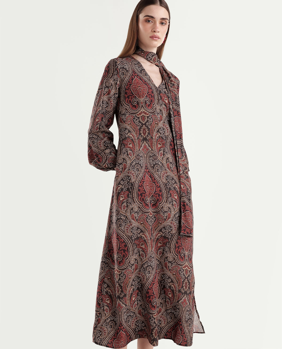 Rareism Women's Helca Red Viscose Pull-On A-Line Paisley Print Dress - image 1