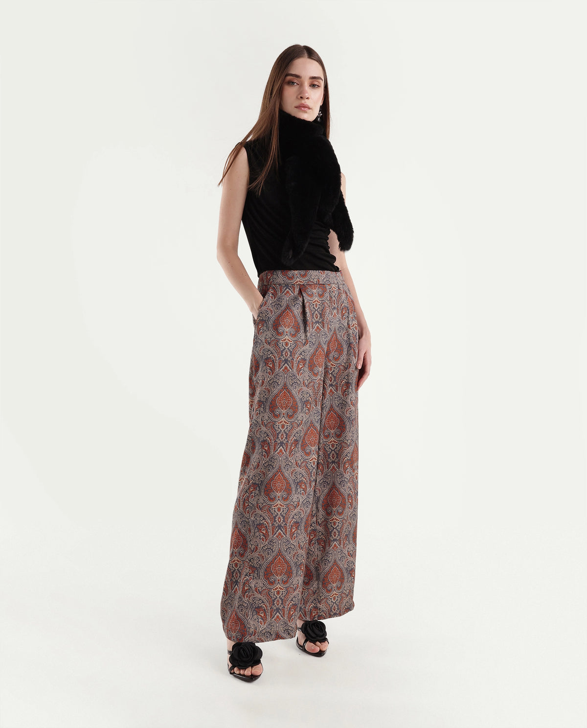 Rareism Women's Onfant Red Polyester Wide Leg Paisley Print Trouser - image 4