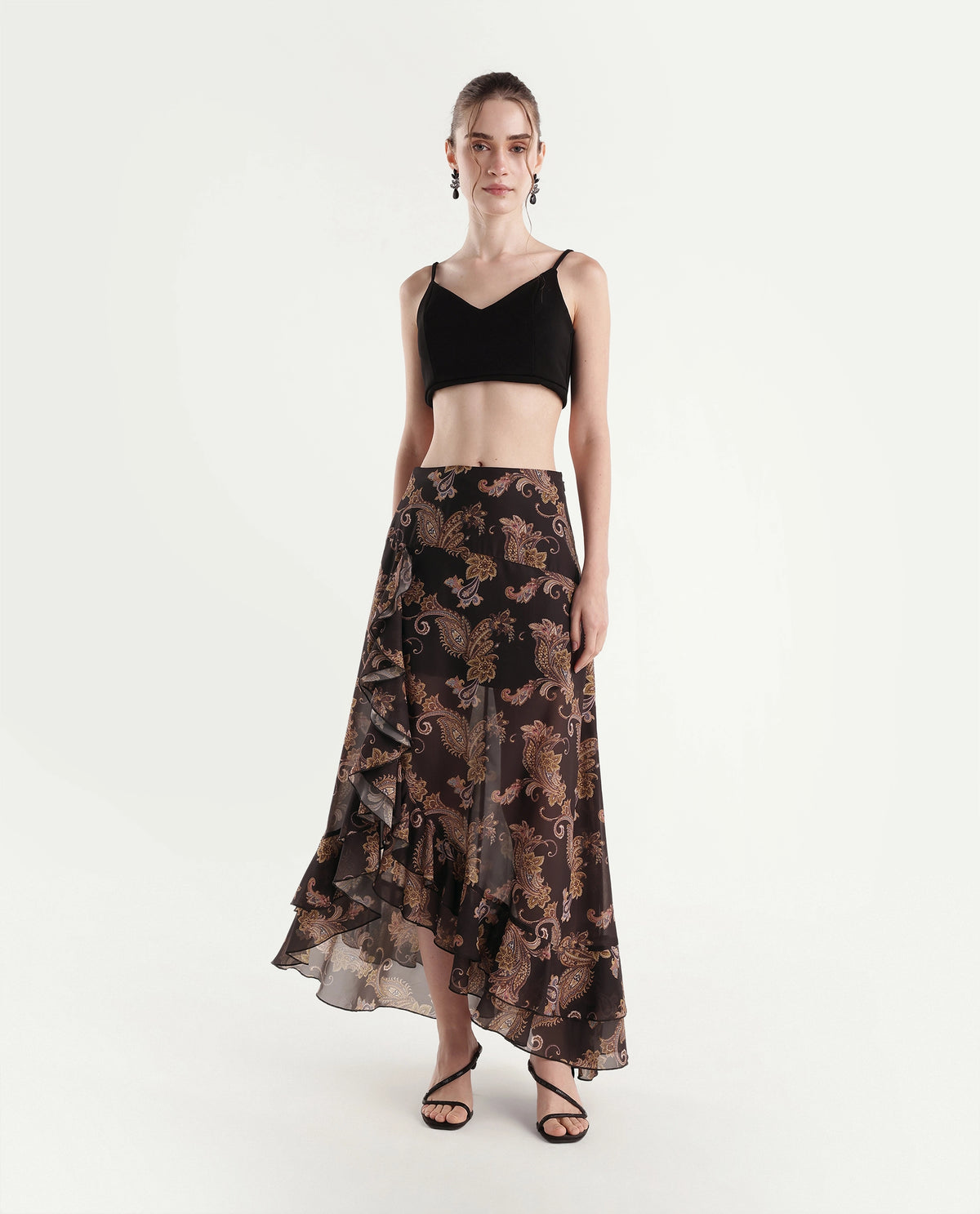 Rareism Women's Onfino Brown Polyester Button And Zip A-Line Paisley Print Skirt - image 2