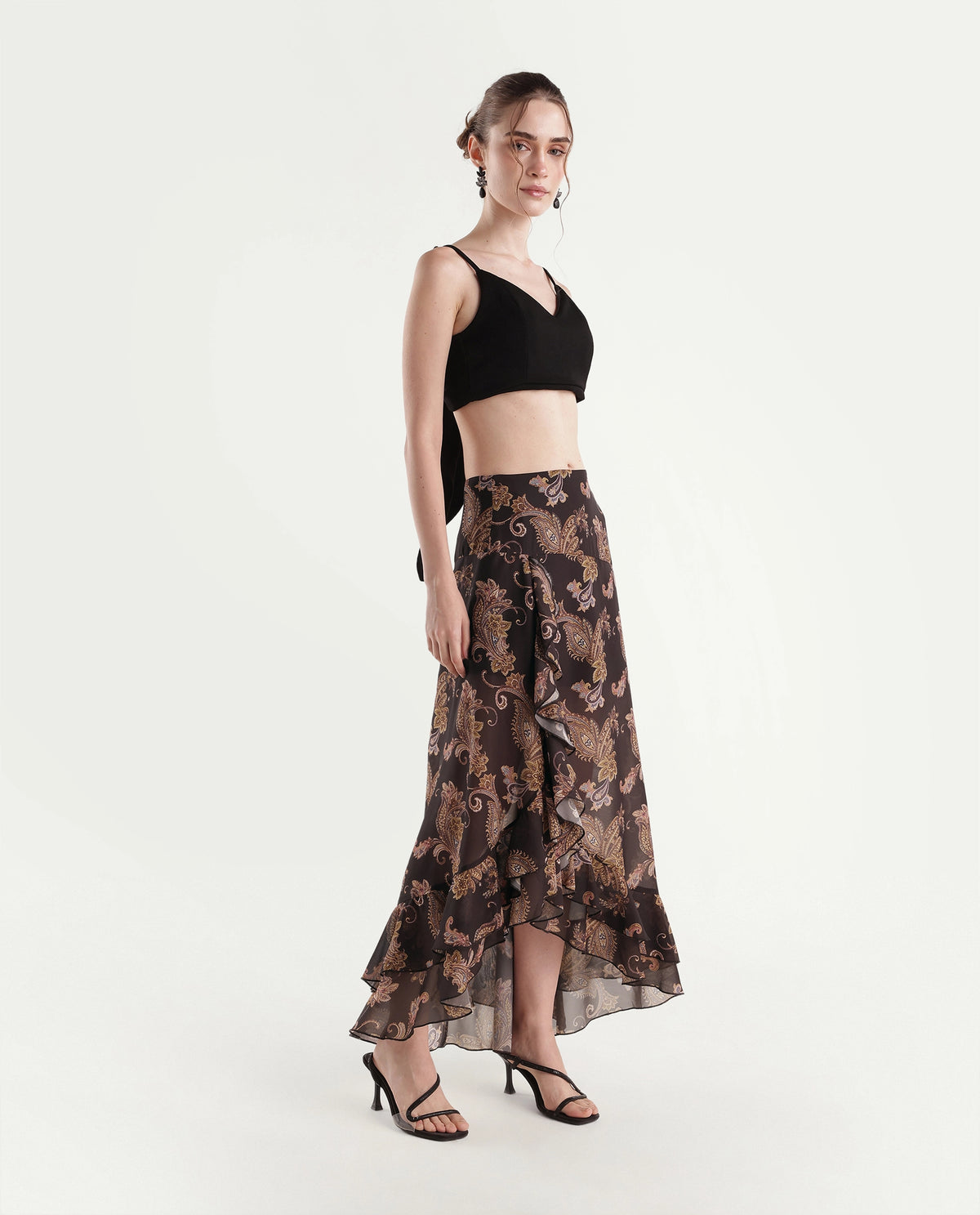 Rareism Women's Onfino Brown Polyester Button And Zip A-Line Paisley Print Skirt - image 4