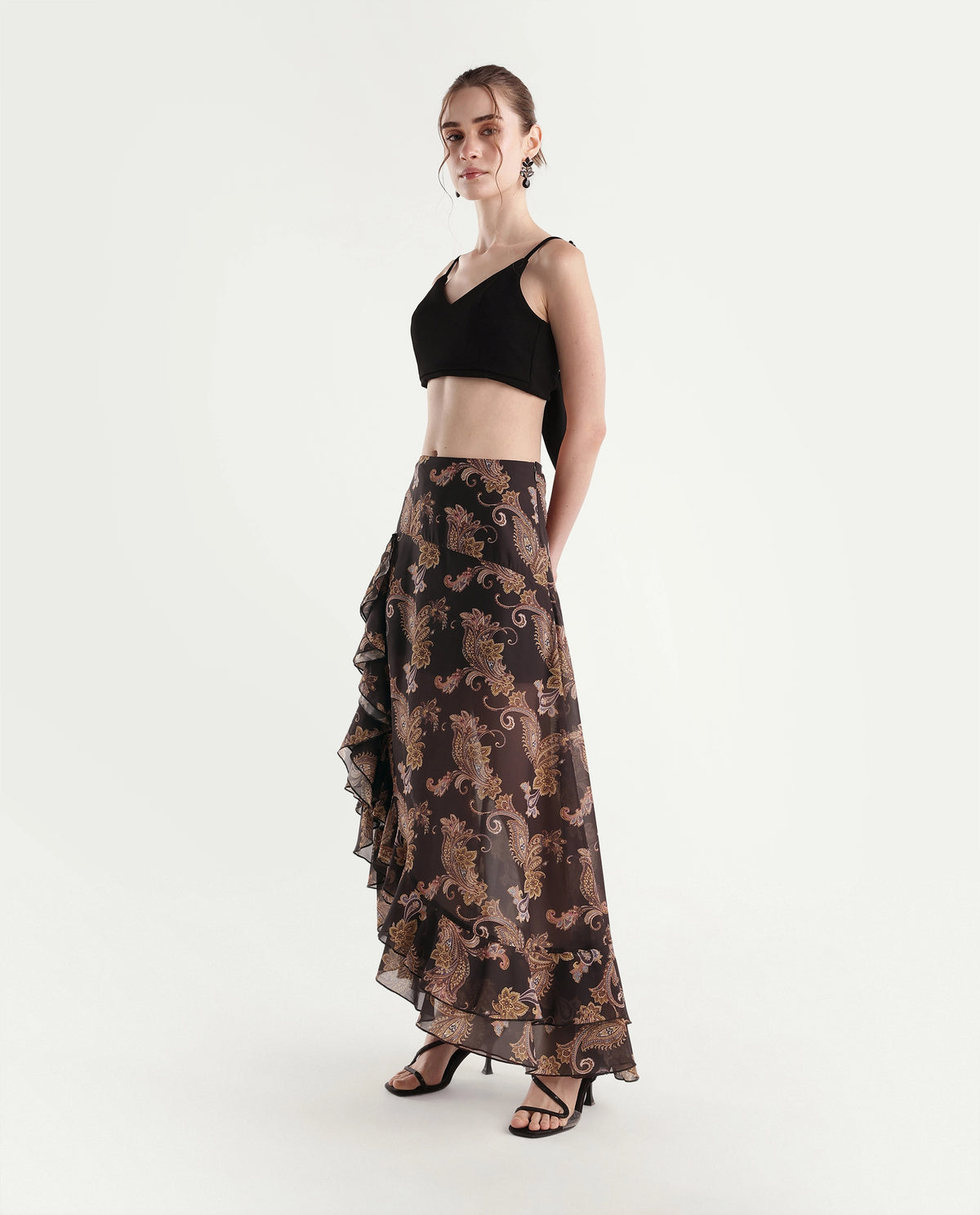 Rareism Women's Onfino Brown Polyester Button And Zip A-Line Paisley Print Skirt - image 5
