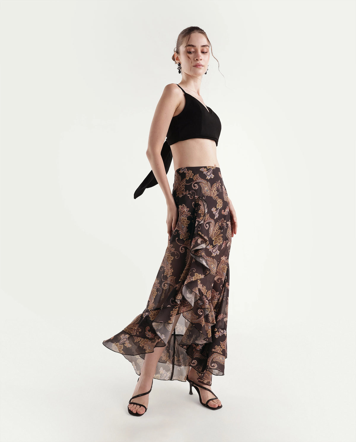 Rareism Women's Onfino Brown Polyester Button And Zip A-Line Paisley Print Skirt - image 6