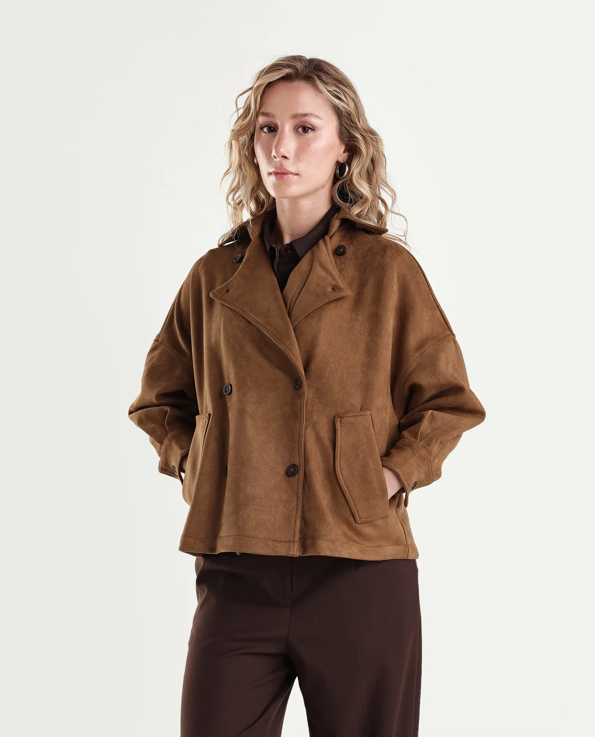 Rareism Womens Karvin Tan Polyester Spread Collar Regular Jacket