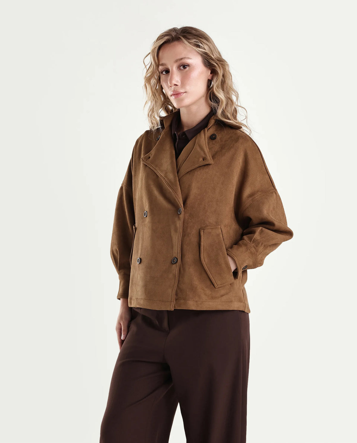 Rareism Womens Karvin Tan Polyester Spread Collar Regular Jacket