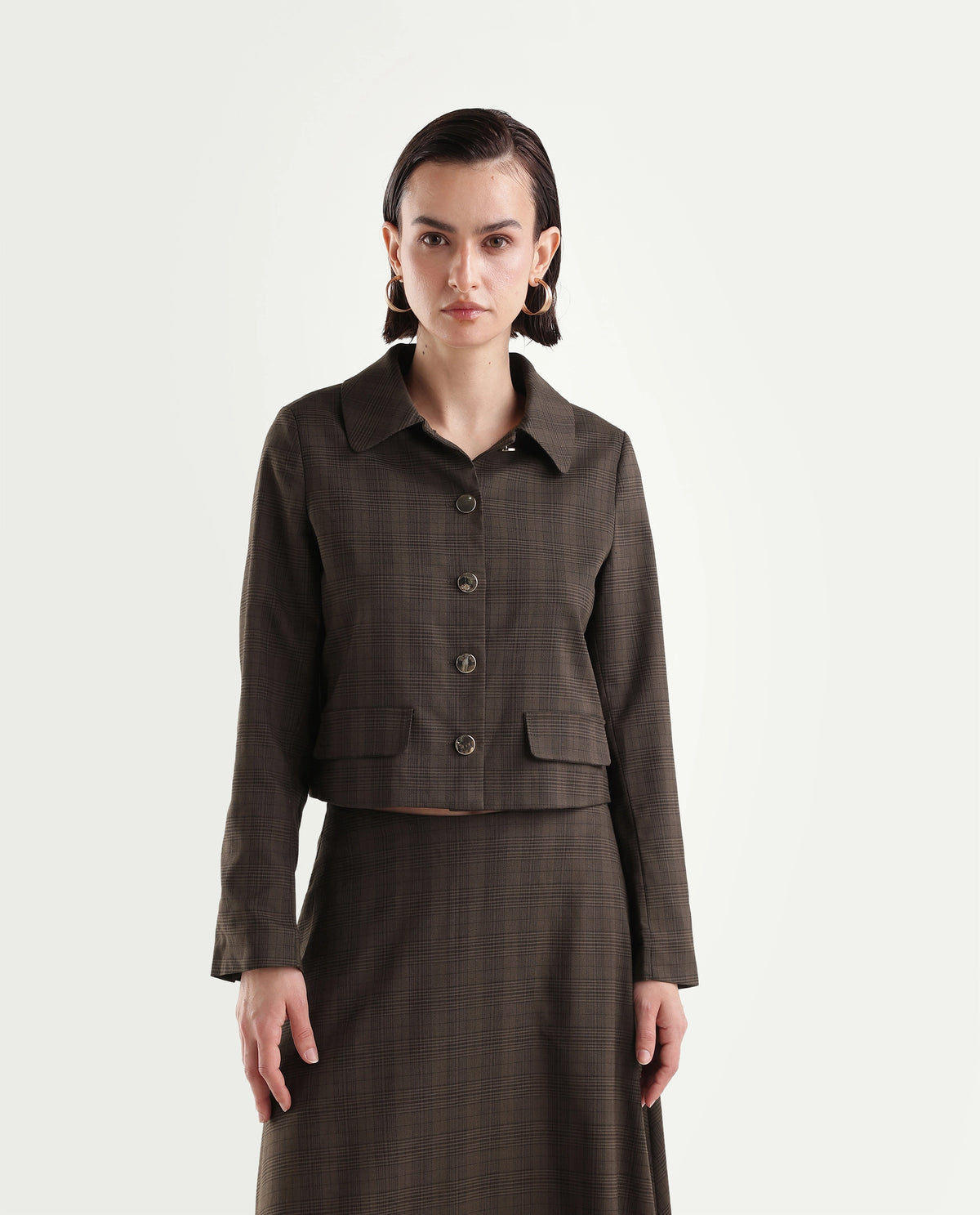 Rareism Women's Quno-T Brown Polyester Blend Spread Collar Button Regular Plain Jacket - image 2