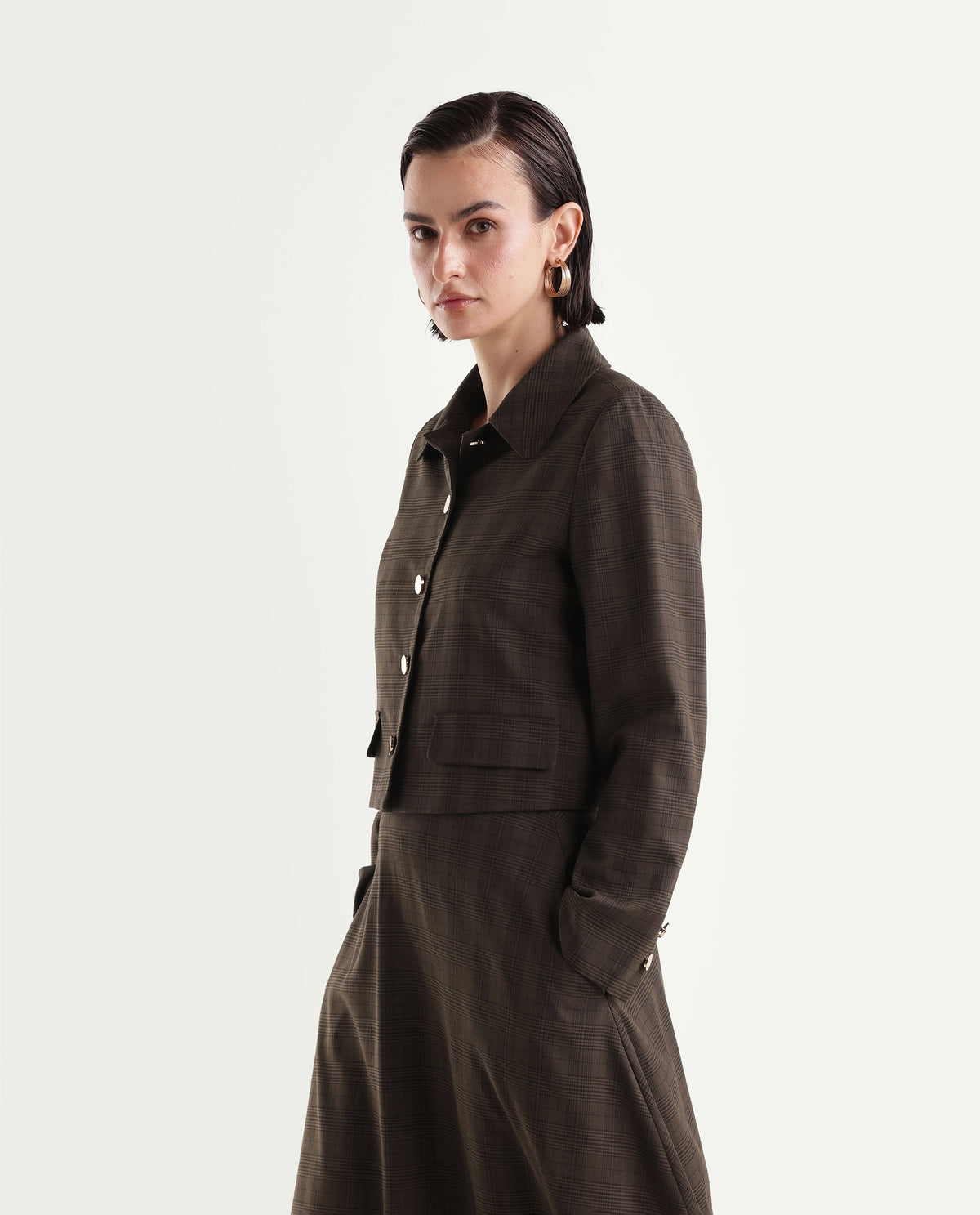 Rareism Women's Quno-T Brown Polyester Blend Spread Collar Button Regular Plain Jacket - image 5