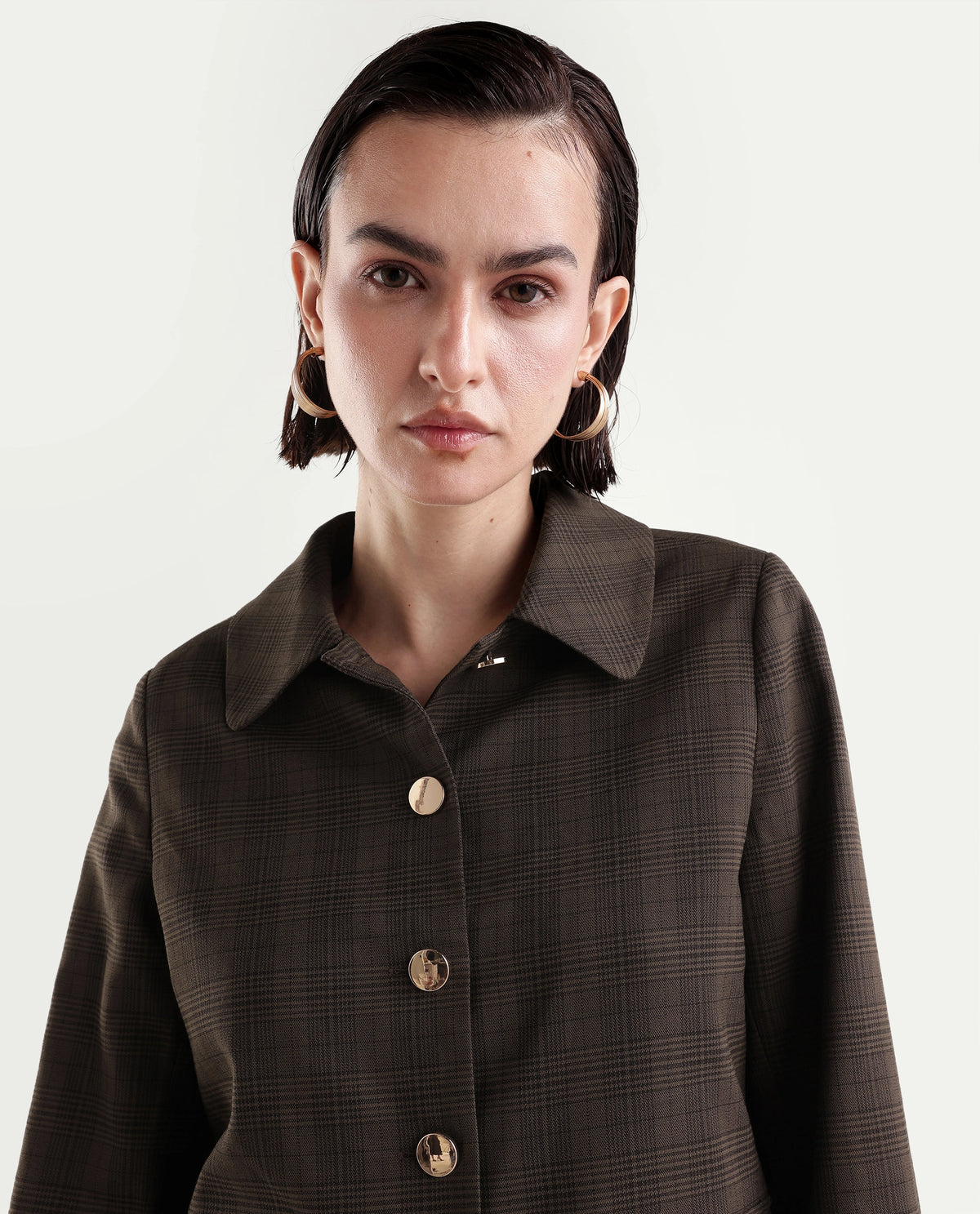 Rareism Women's Quno-T Brown Polyester Blend Spread Collar Button Regular Plain Jacket - image 4
