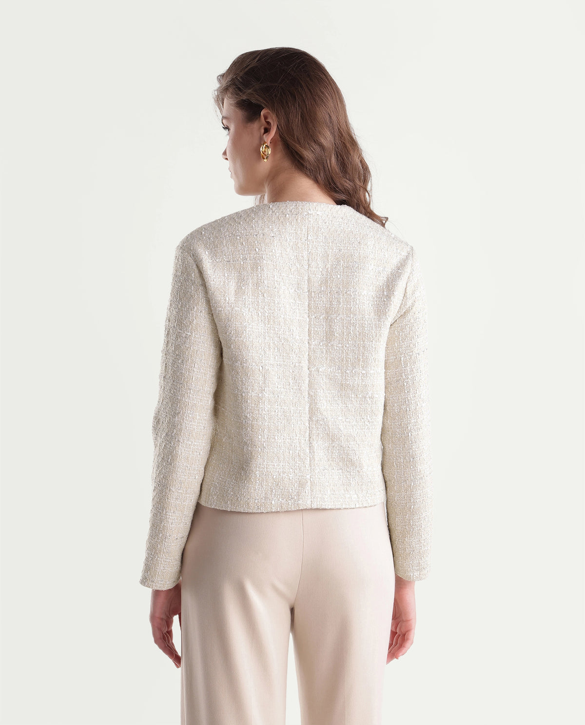 Rareism Womens Toat-J Off White Cotton Blend Collarless Regular Plain Jacket