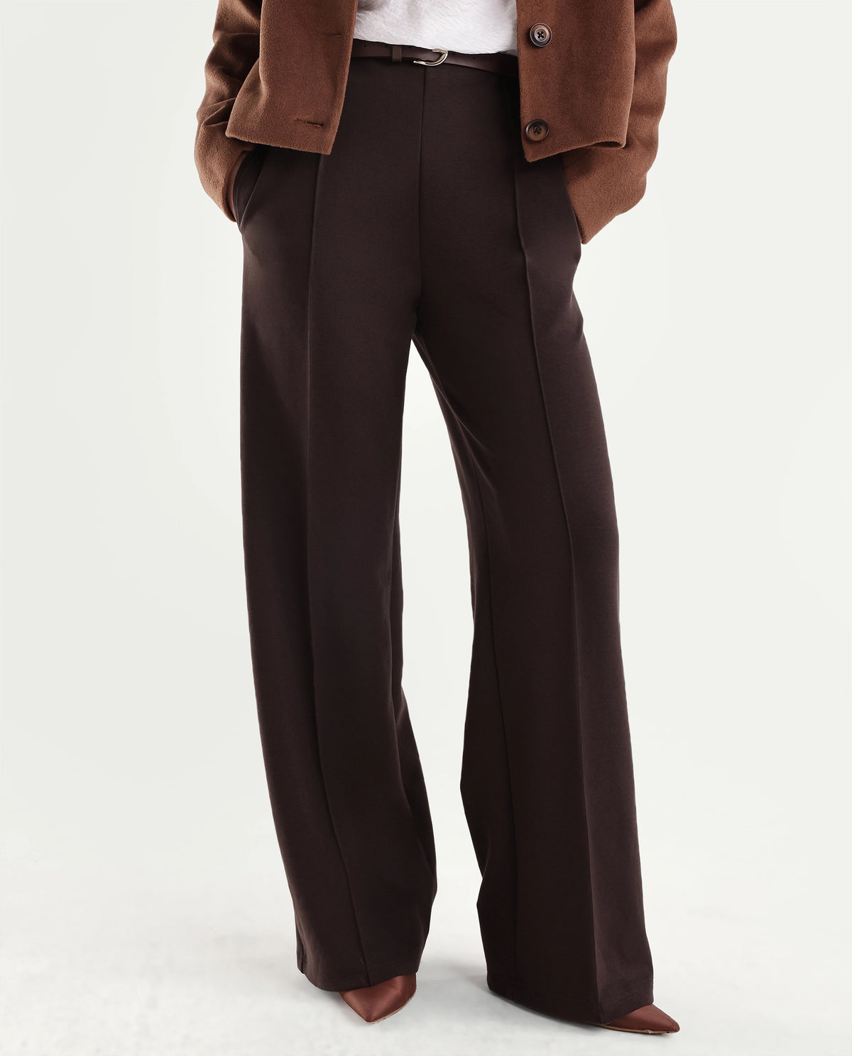 Rareism Womens Pilot-B Dark Brown Modal Blend Straight Plain Track Pant