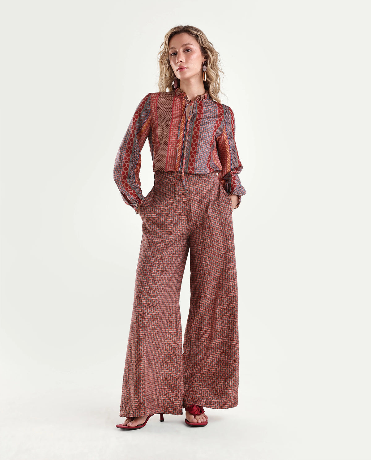 Rareism Womens Onflo-B Multi Viscose Blend Wide Leg Ornamental Print Trouser