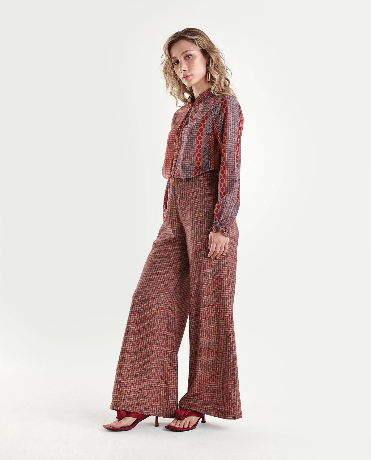 Rareism Womens Onflo-B Multi Viscose Blend Wide Leg Ornamental Print Trouser