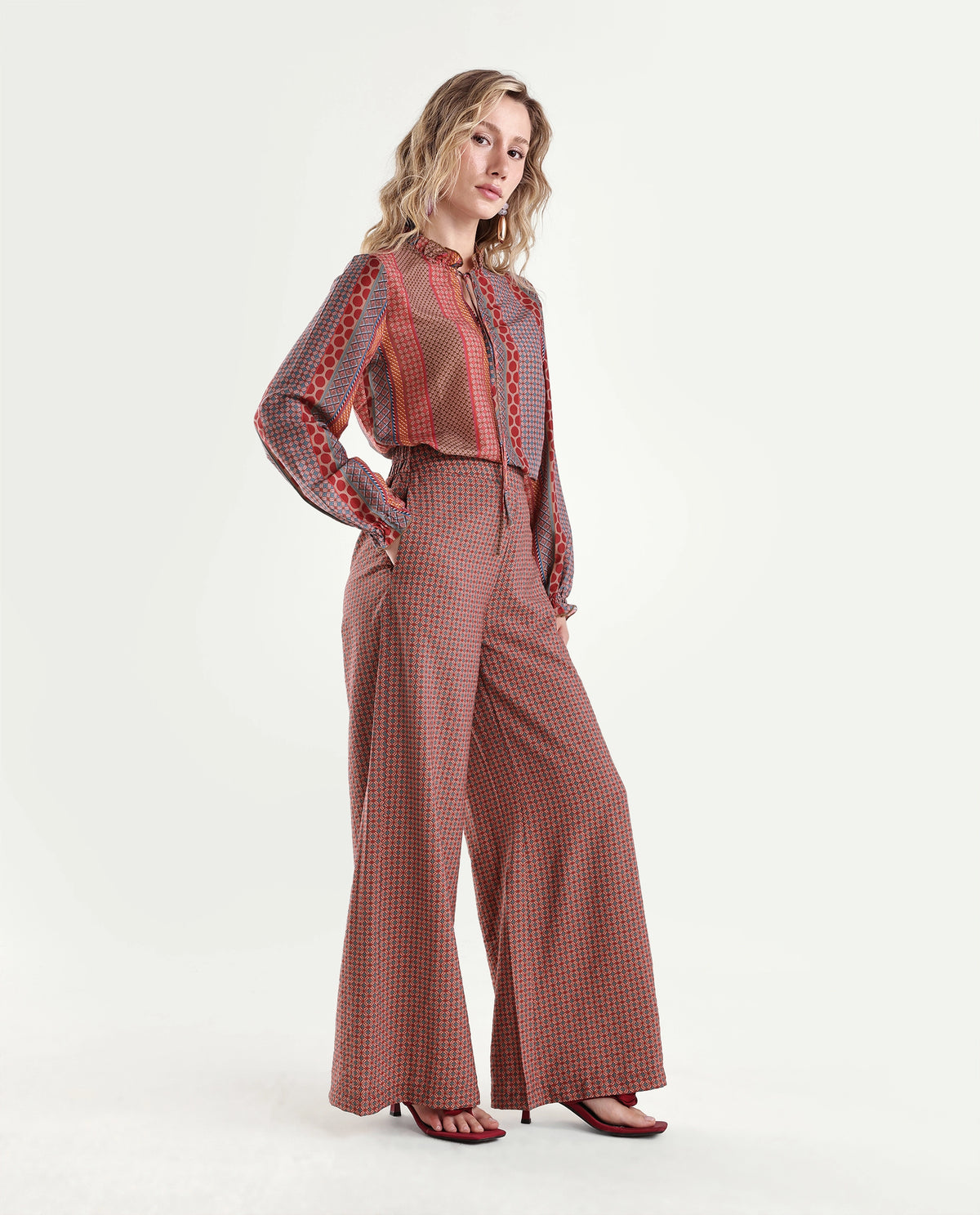 Rareism Womens Onflo-B Multi Viscose Blend Wide Leg Ornamental Print Trouser