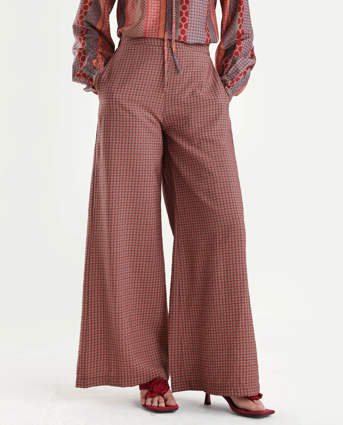 Rareism Womens Onflo-B Multi Viscose Blend Wide Leg Ornamental Print Trouser