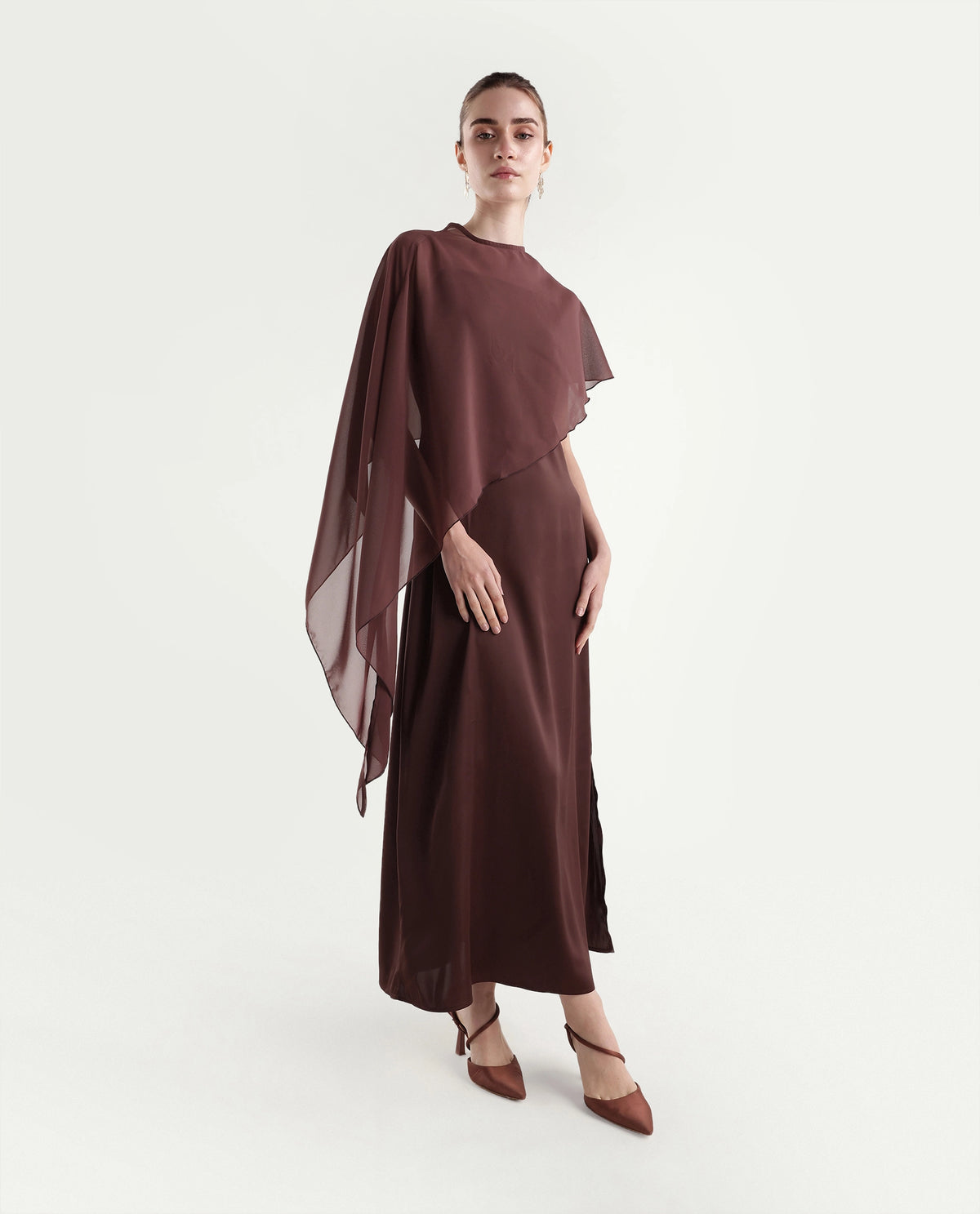 Rareism Women's Onpape Brown Polyester Crew Neck Sheath Plain Dress - image 1