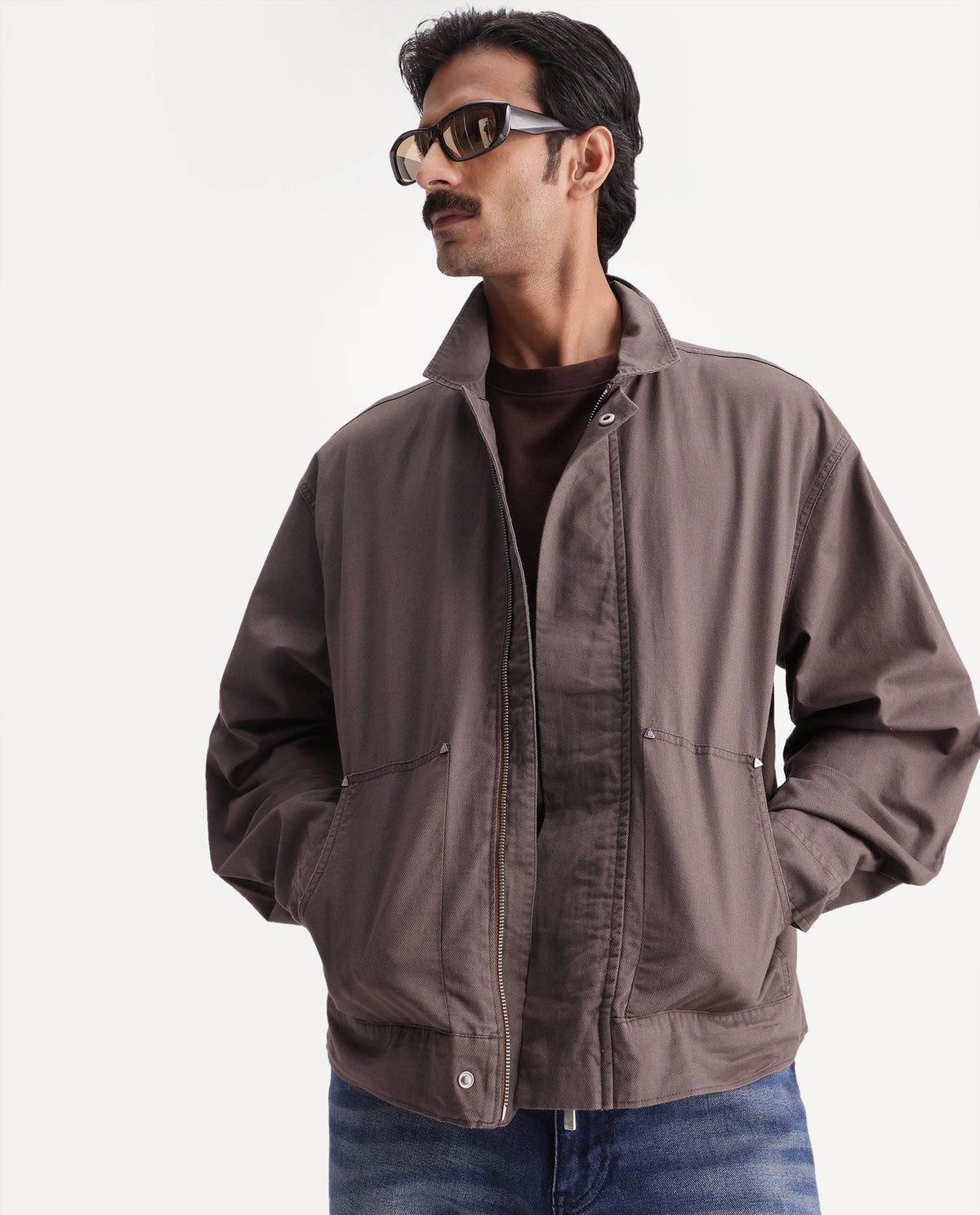 Rare Rabbit Men's Rugbo-S Brown Cotton Spread Collar Snap Button Regular Plain Shacket - image 1