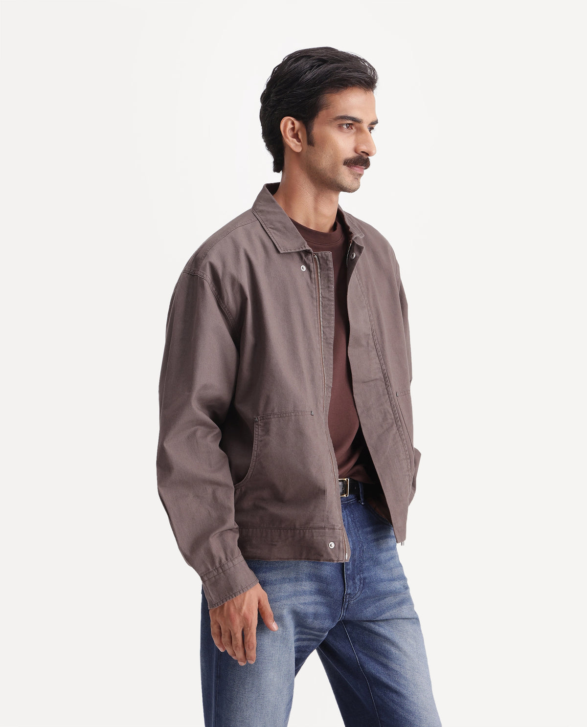 Rare Rabbit Men's Rugbo-S Brown Cotton Spread Collar Snap Button Regular Plain Shacket - image 6