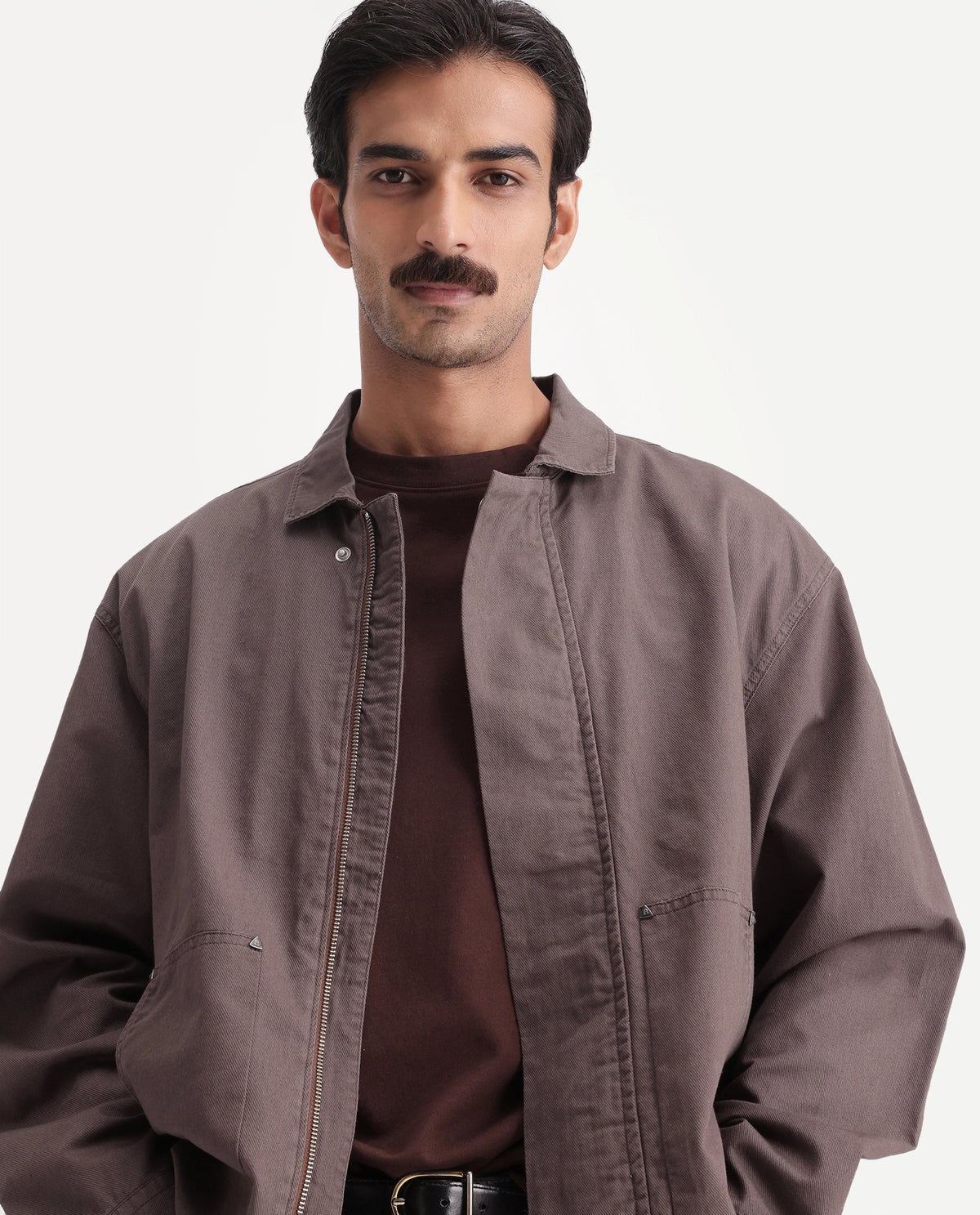Rare Rabbit Men's Rugbo-S Brown Cotton Spread Collar Snap Button Regular Plain Shacket - image 3