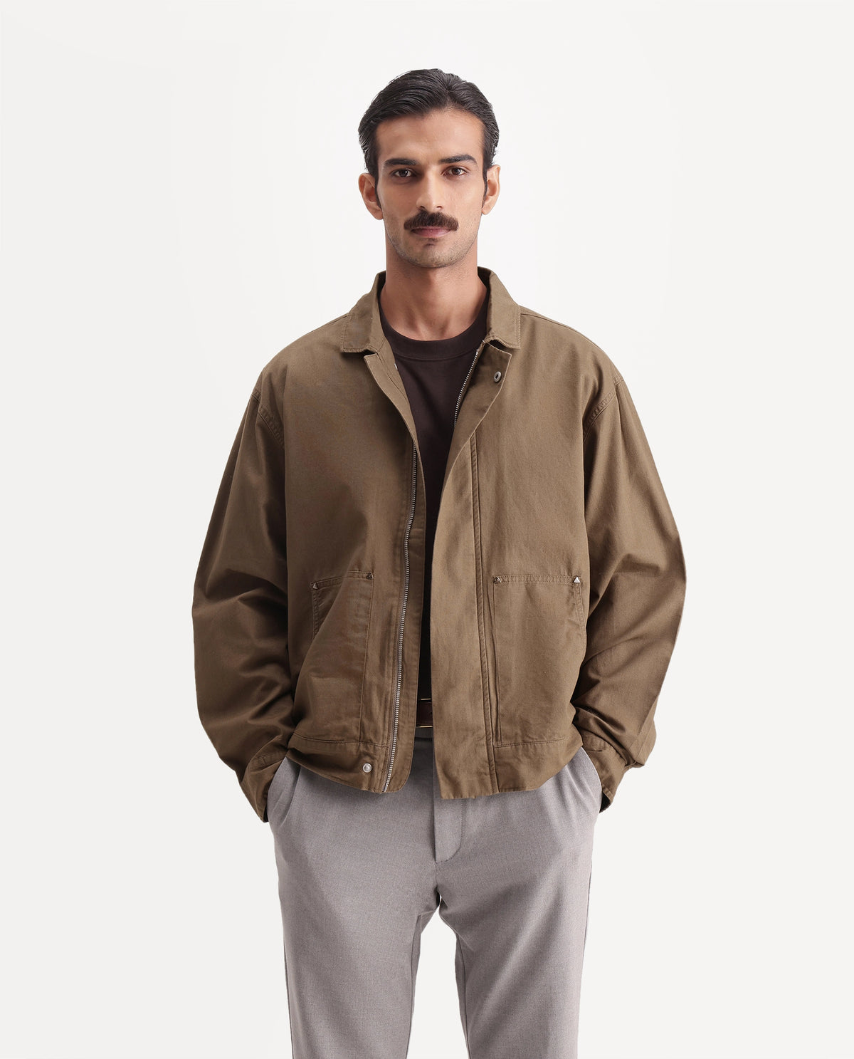 Rare Rabbit Men's Rugbo-S Dark Mustard Cotton Spread Collar Snap Button Regular Textured Shacket - image 2