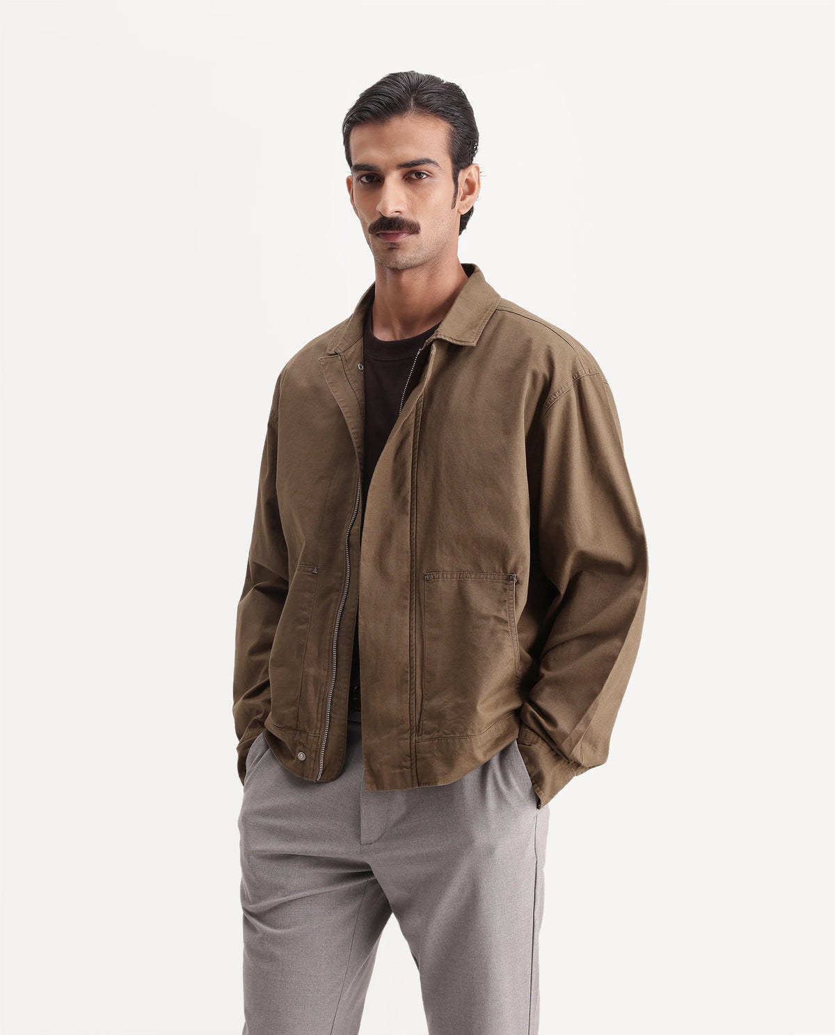 Rare Rabbit Men's Rugbo-S Dark Mustard Cotton Spread Collar Snap Button Regular Textured Shacket - image 3