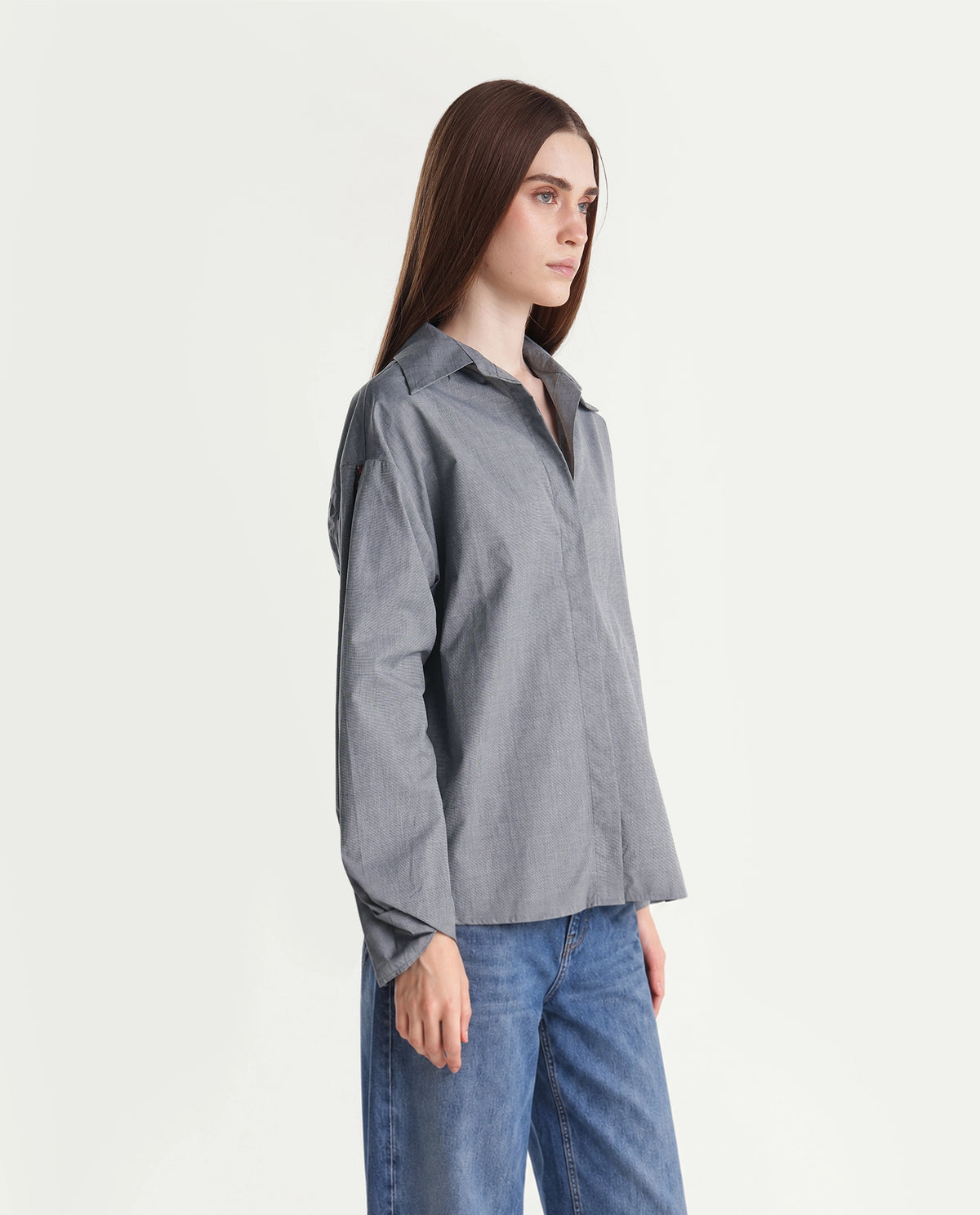 Rareism Women's Guldono Grey Cotton Blend Spread Collar Relaxed Striped Shirt - image 4