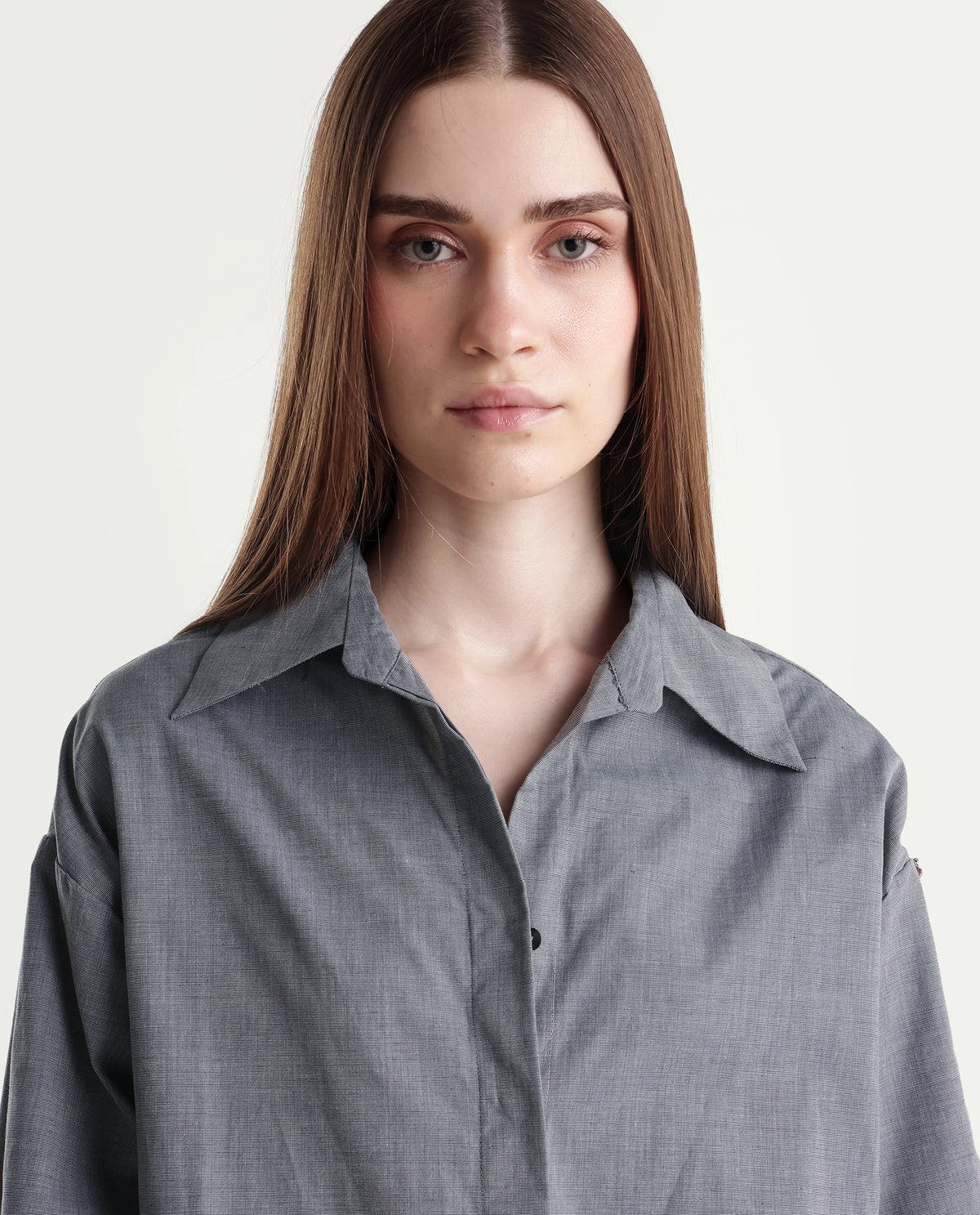 Rareism Women's Guldono Grey Cotton Blend Spread Collar Relaxed Striped Shirt - image 3