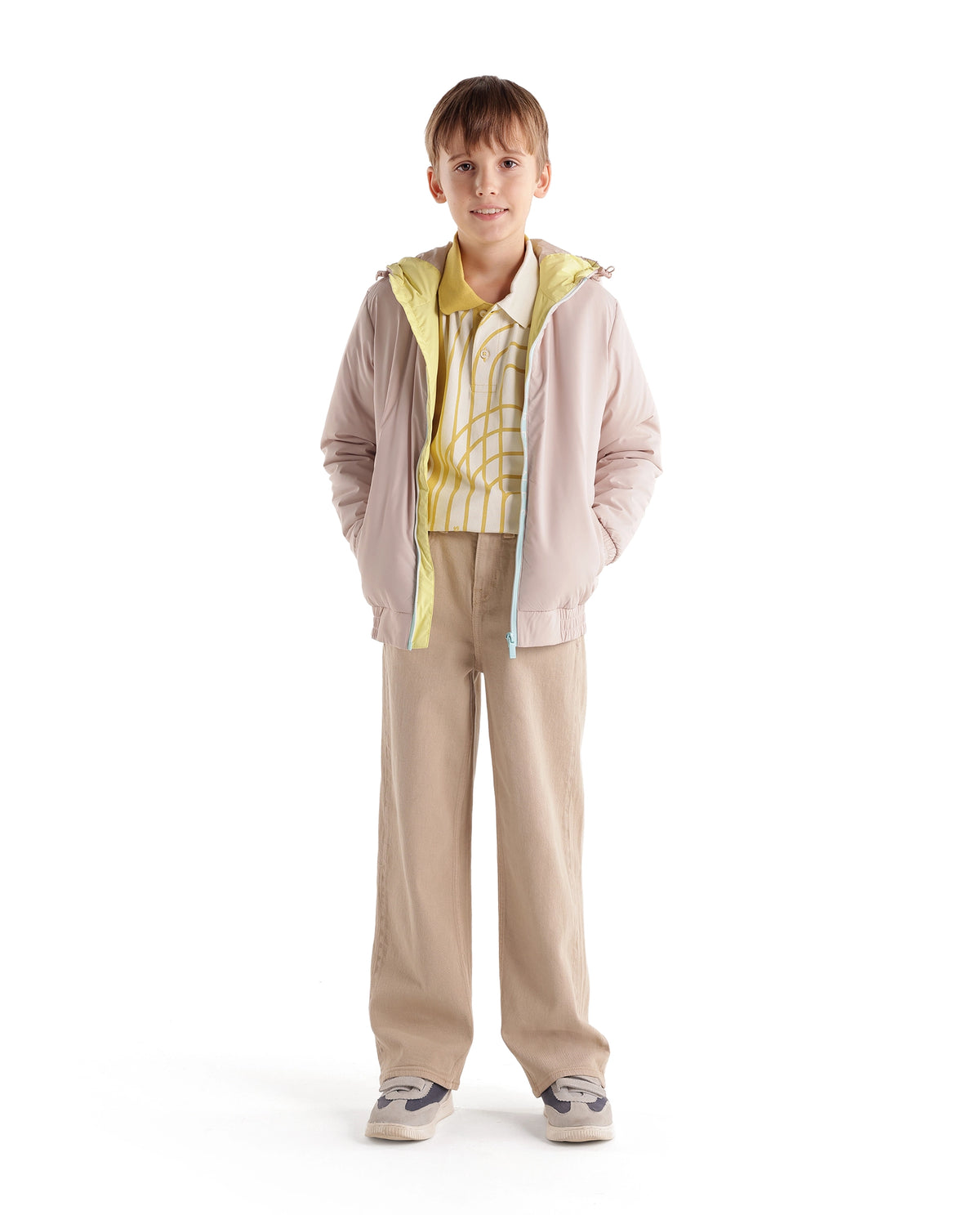 Rare Ones Kids Joel-G3-K Light Beige Cotton Fabric Button And Zip Closure Relaxed Fit Plain Jeans - image 1