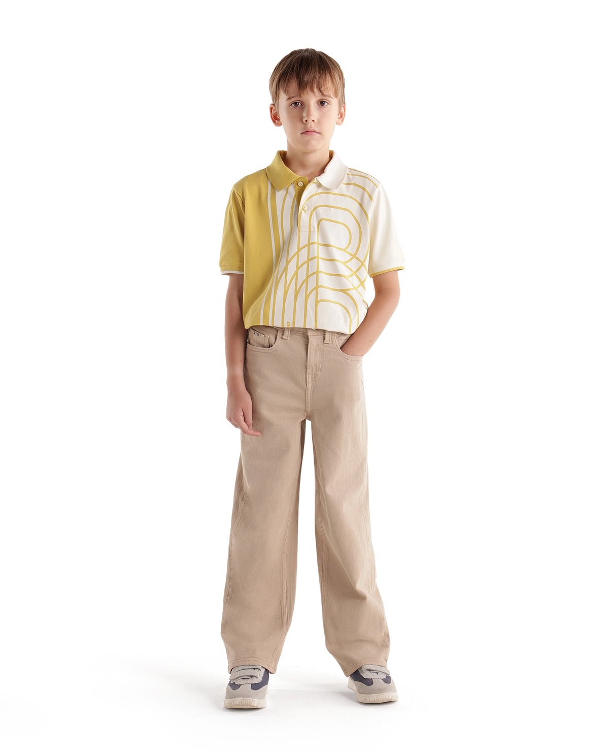 Rare Ones Kids Joel-G3-K Light Beige Cotton Fabric Button And Zip Closure Relaxed Fit Plain Jeans - image 4