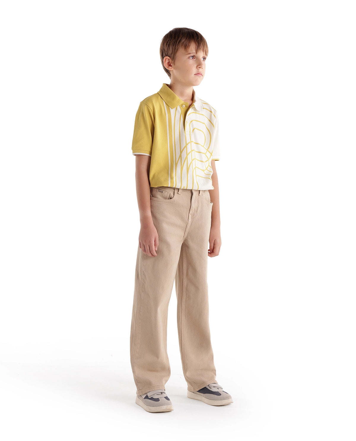 Rare Ones Kids Joel-G3-K Light Beige Cotton Fabric Button And Zip Closure Relaxed Fit Plain Jeans - image 6