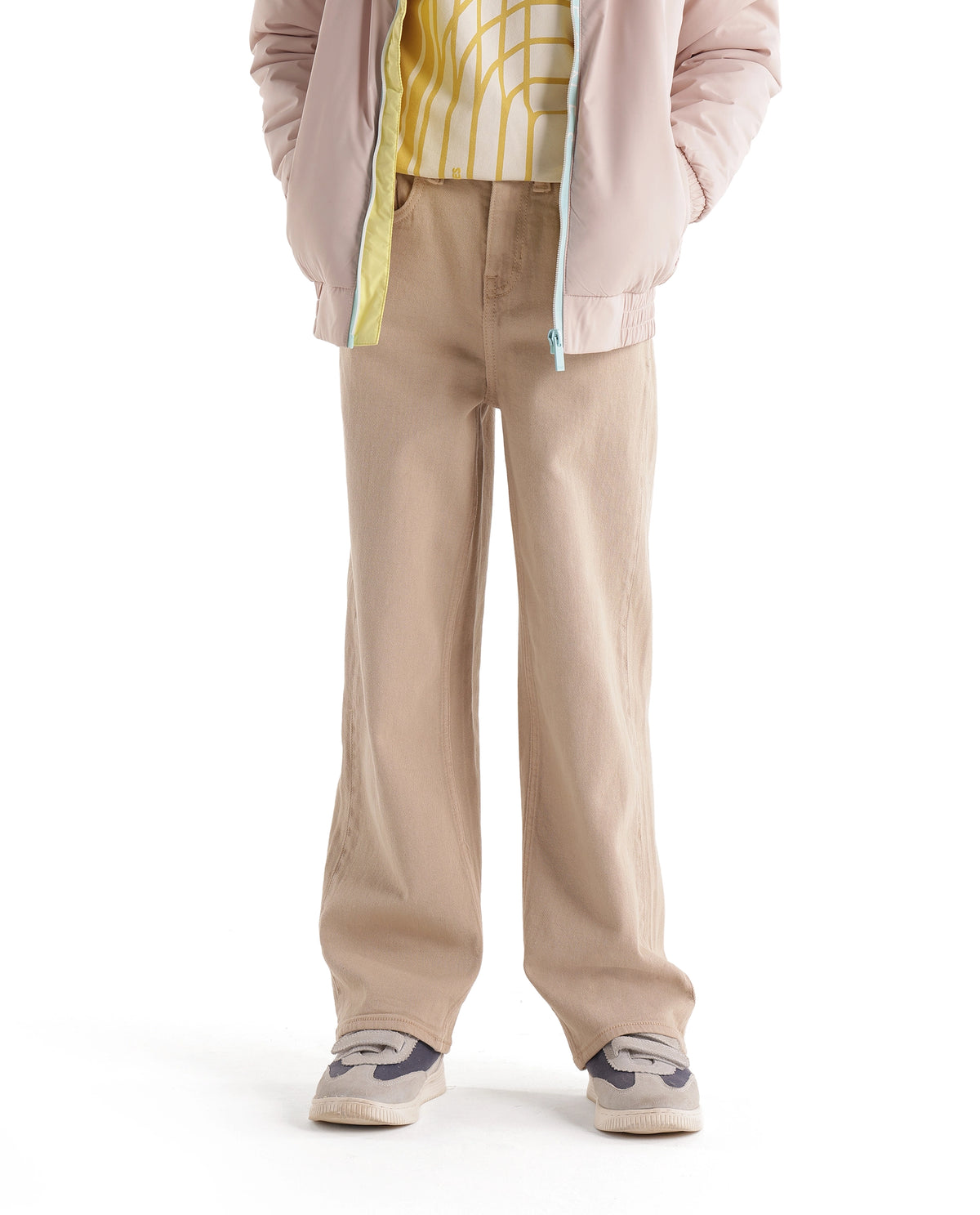 Rare Ones Kids Joel-G3-K Light Beige Cotton Fabric Button And Zip Closure Relaxed Fit Plain Jeans - image 2