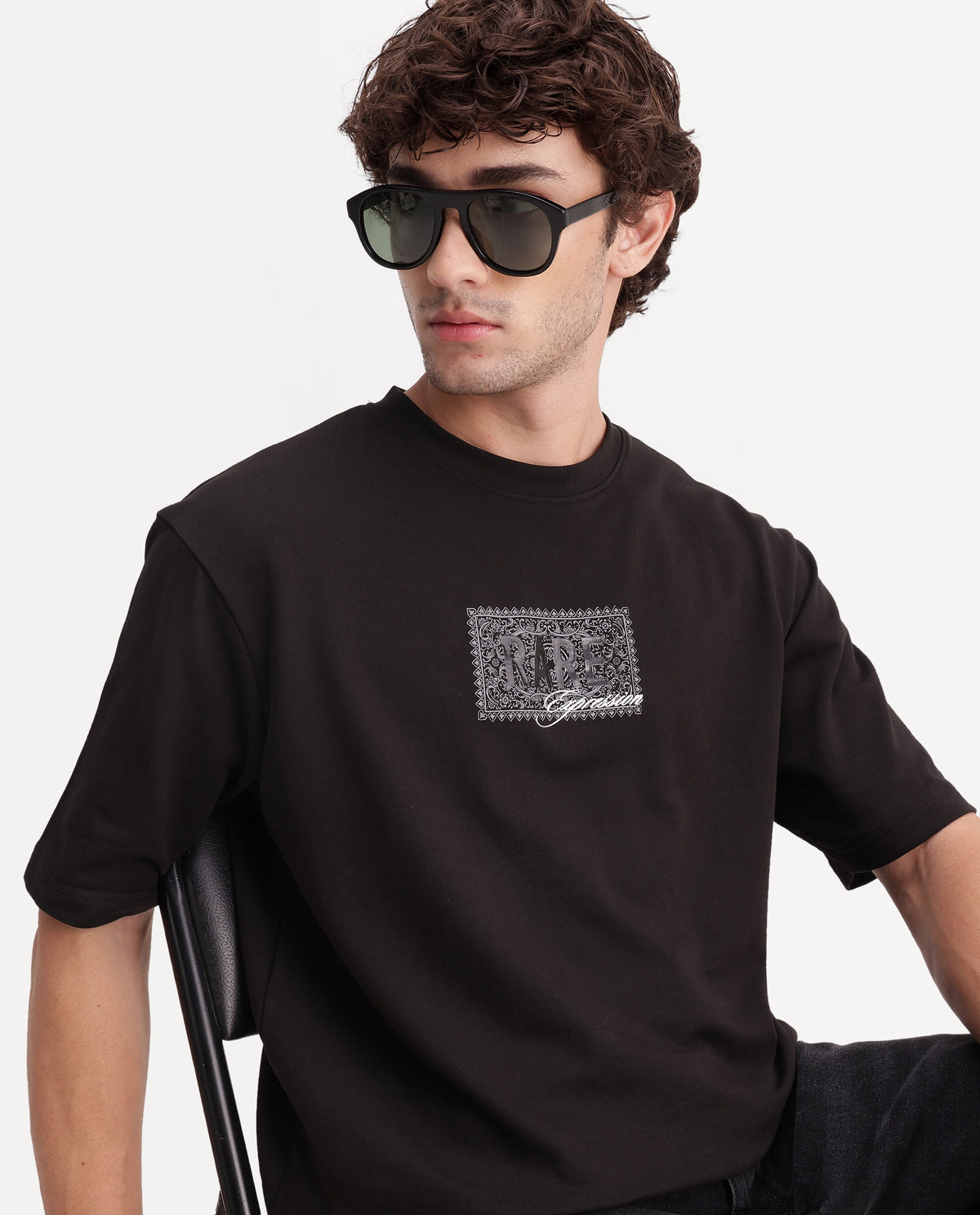 Rare Rabbit Men's Mexo Black Cotton Crew Neck Relaxed Graphic Print T-Shirt - image 1