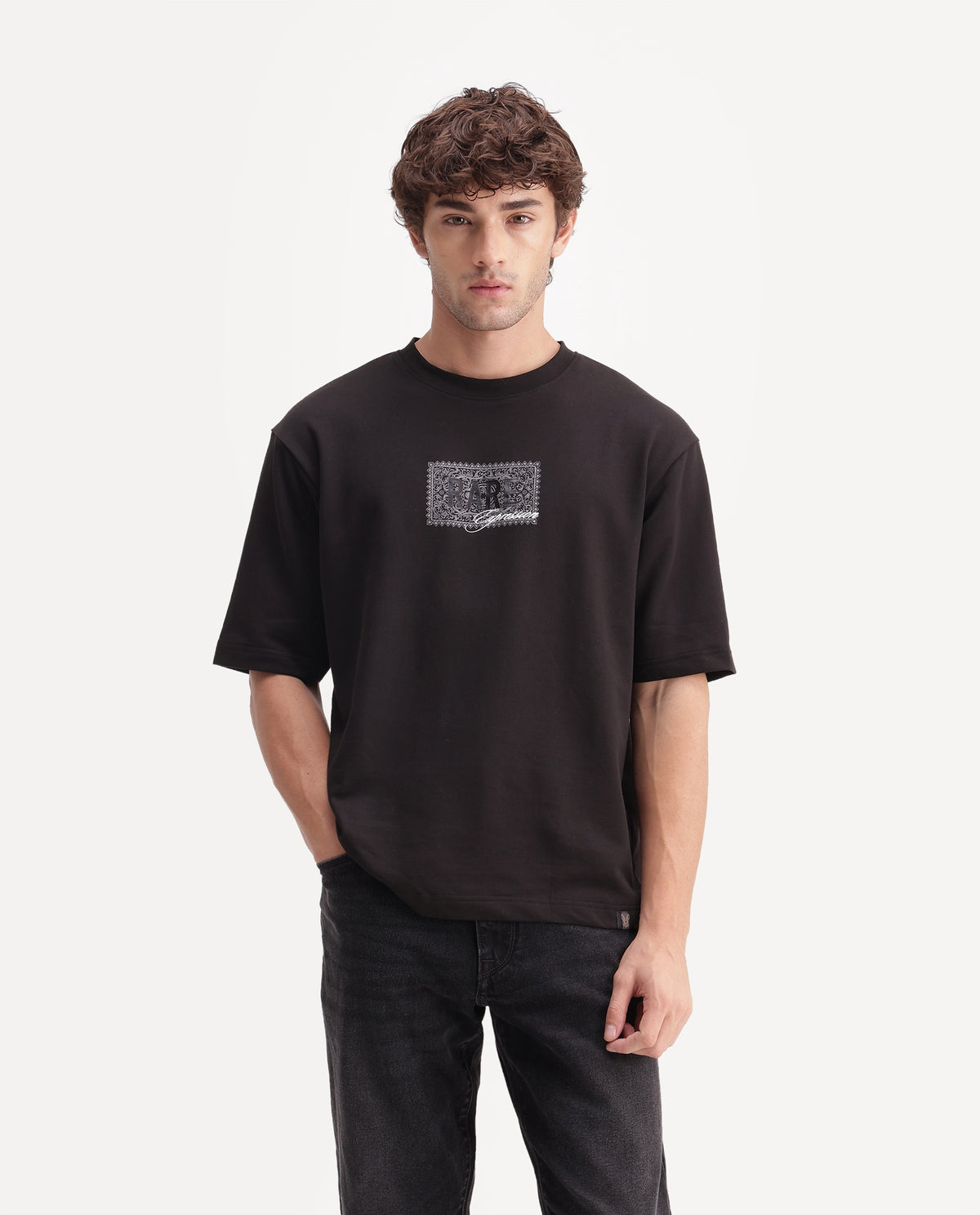 Rare Rabbit Men's Mexo Black Cotton Crew Neck Relaxed Graphic Print T-Shirt - image 2