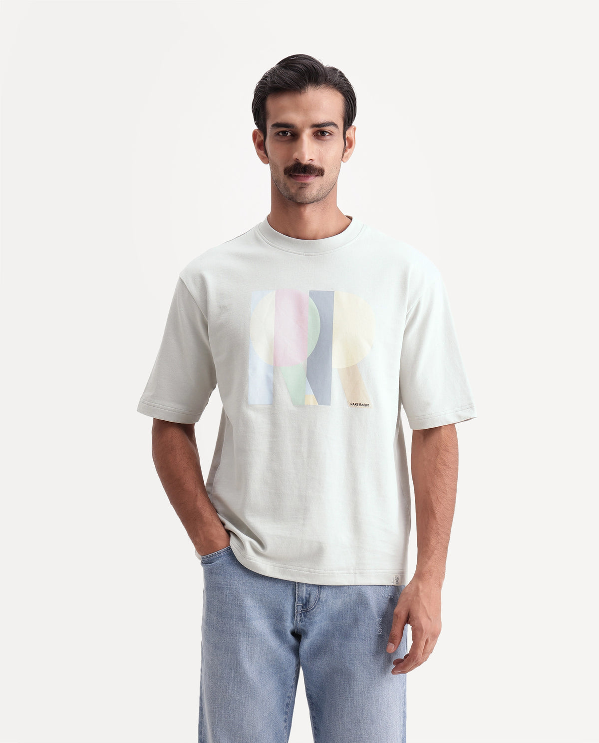 Rare Rabbit Men's Pokyo Grey Cotton Crew Neck Relaxed Graphic Print T-Shirt - image 2